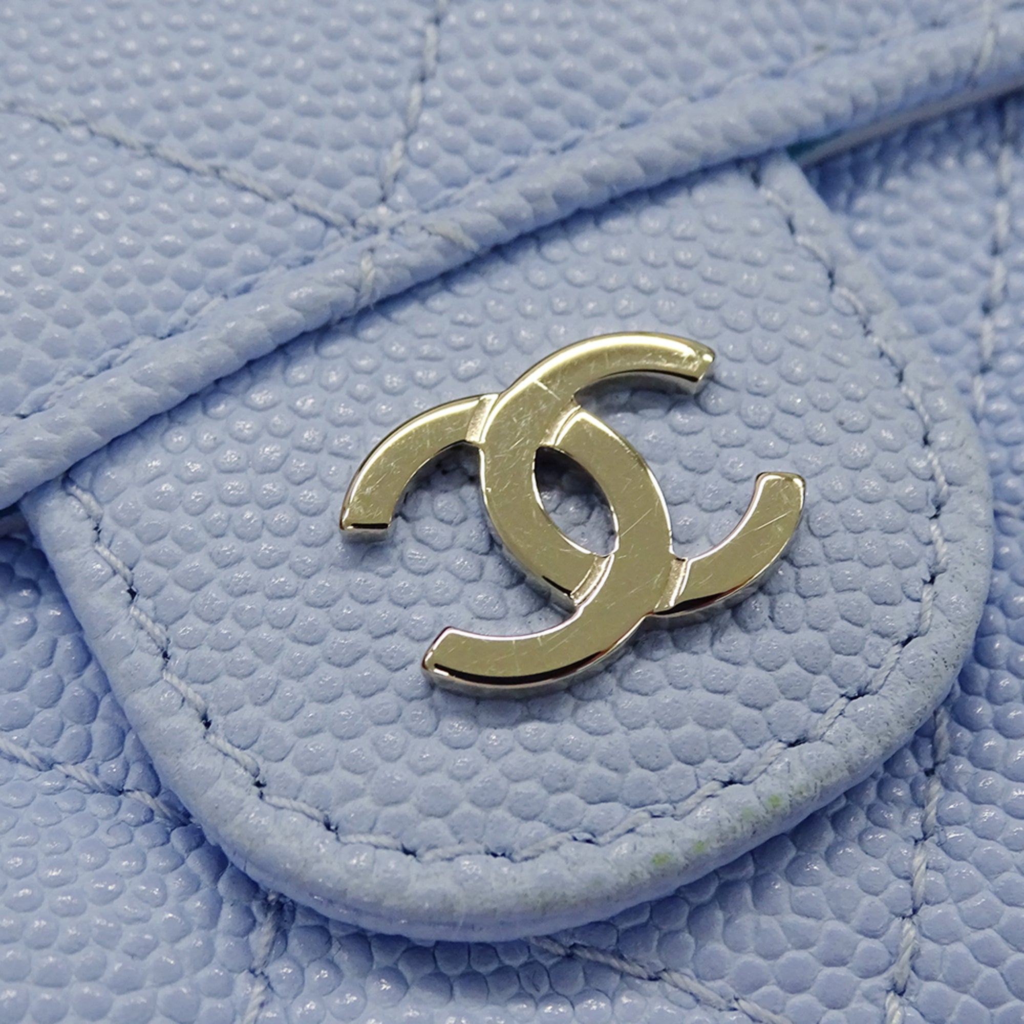 Chanel Light Blue Grained Calfskin Wallet (Tri-Fold) (Pre-Owned)