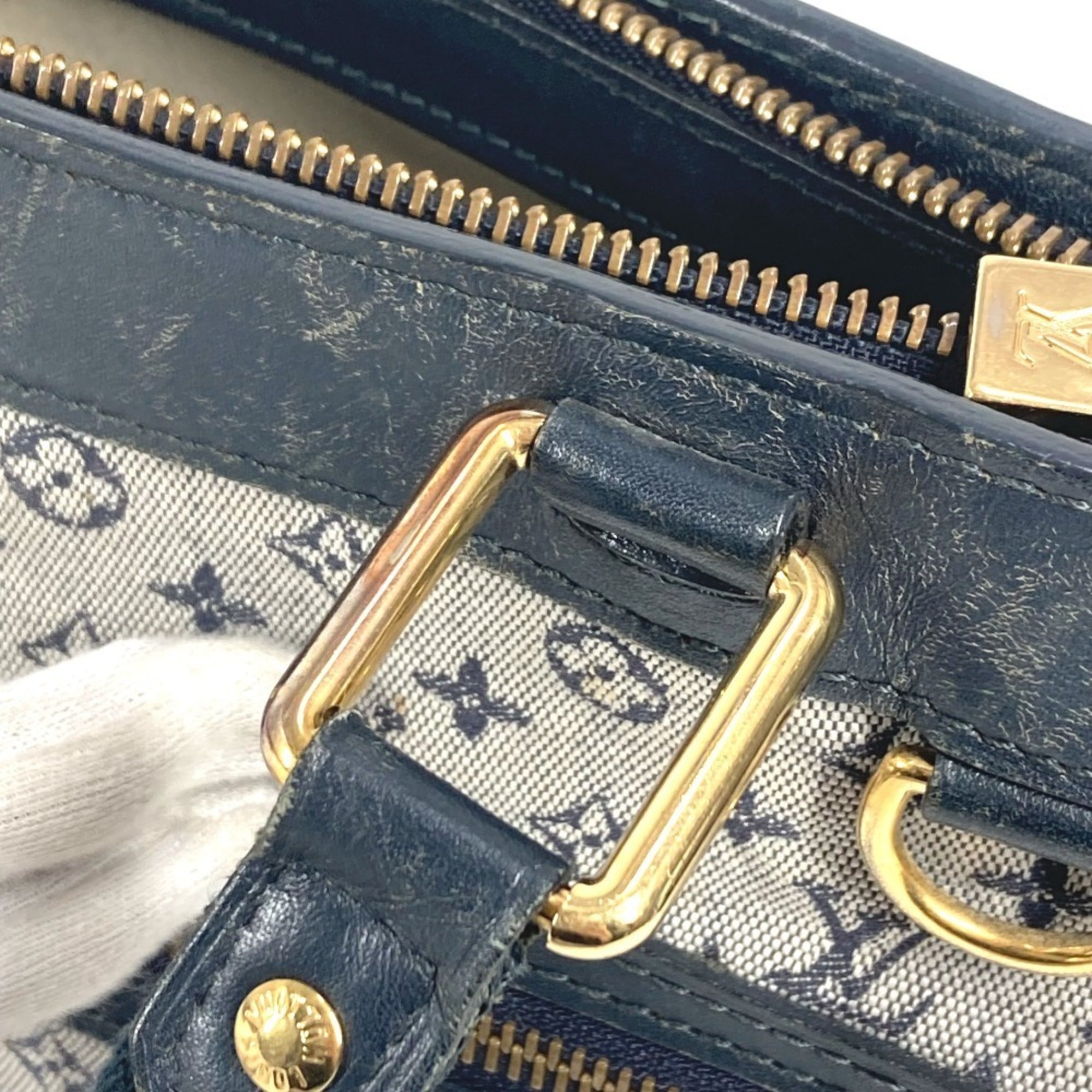 Louis Vuitton Navy Monogram Mini Canvas Leather Handbag Shoulder Bag Tote Bag (Pre-Owned)