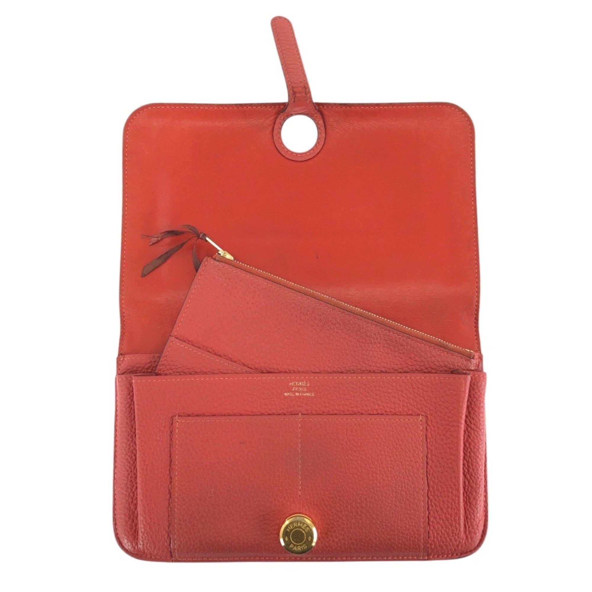Hermes Red Color Togo Leather Long Wallet (Bi-Fold) (Pre-Owned)
