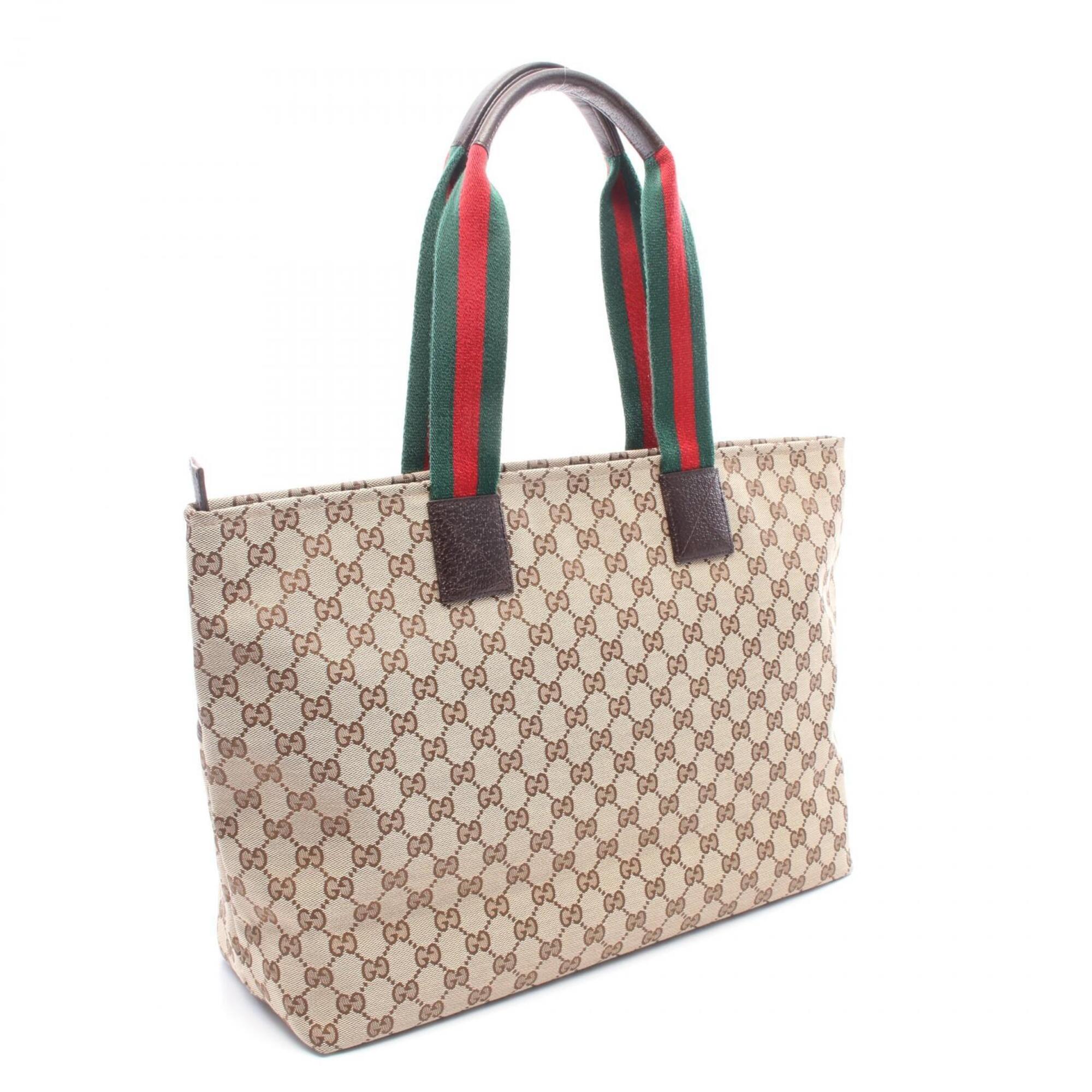 Gucci Beige Brown Multi-Color Canvas Leather Handbag Tote Bag (Pre-Owned)