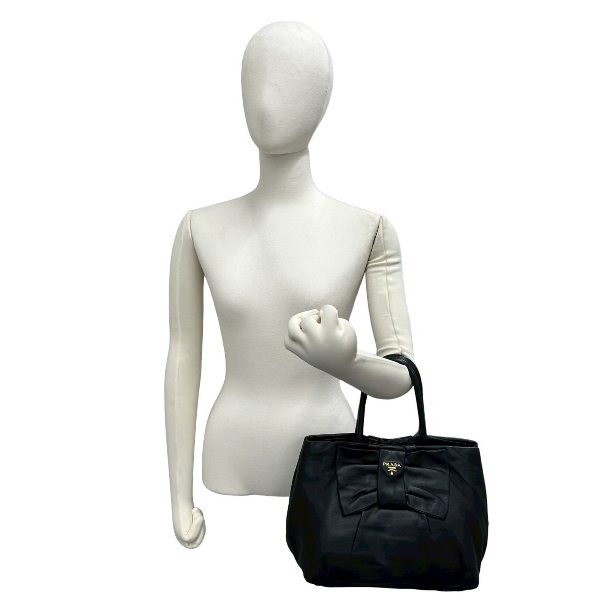 Prada Black Leather Boston Bag Handbag Tote Bag (Pre-Owned)