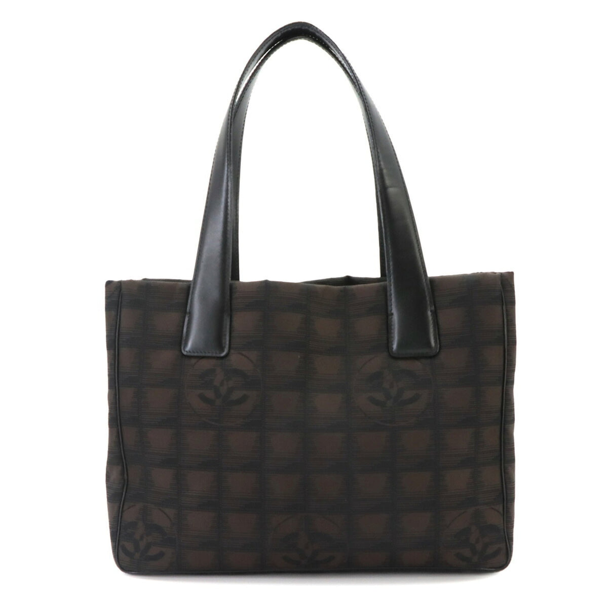 Chanel New Travel Line Black Dark Brown Nylon Jacquard Leather Handbag Tote Bag Weekend Bag (Pre-Owned)