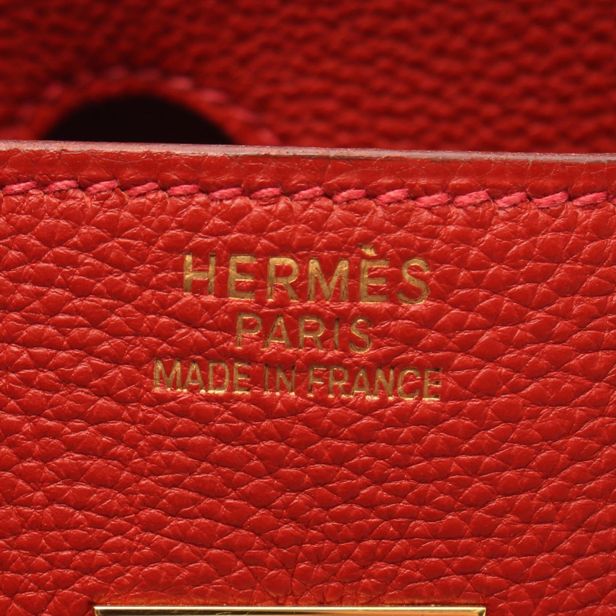 Hermes Red Color Togo Leather Leather Handbag (Pre-Owned)