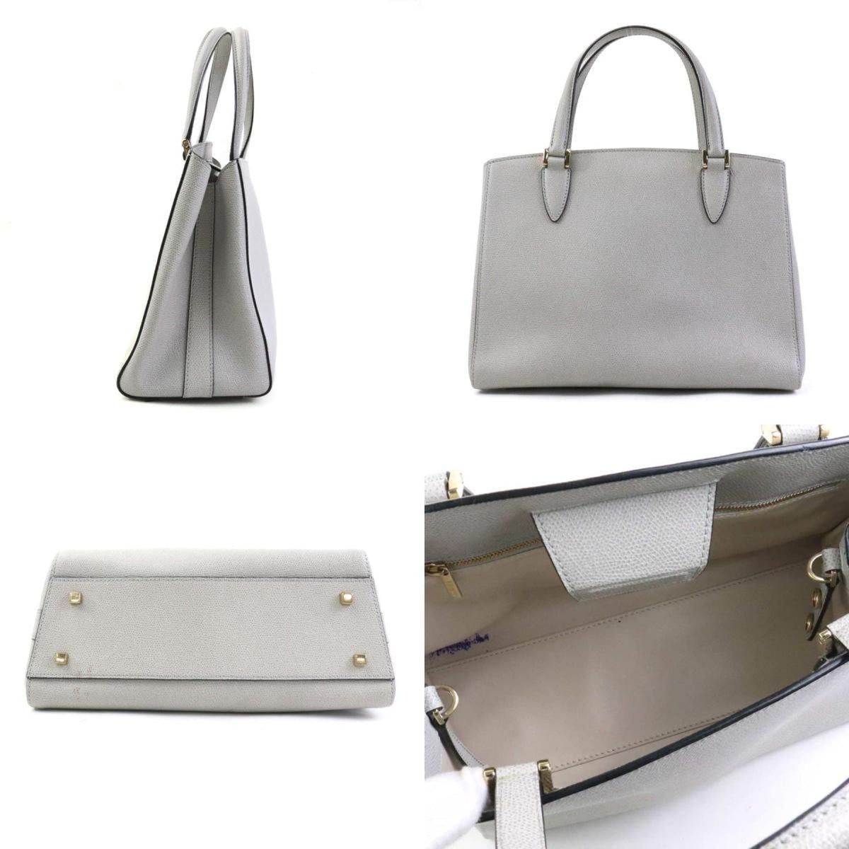 Valextra Gray Leather Handbag Shoulder Bag (Pre-Owned)