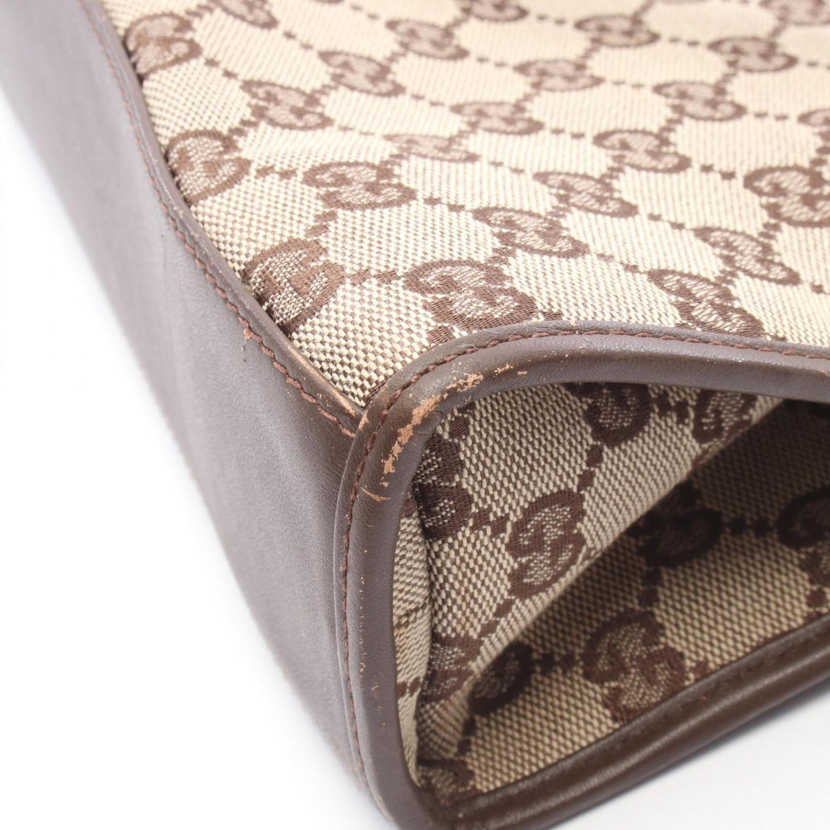 Gucci Beige Brown Gg Canvas Leather Handbag Tote Bag (Pre-Owned)