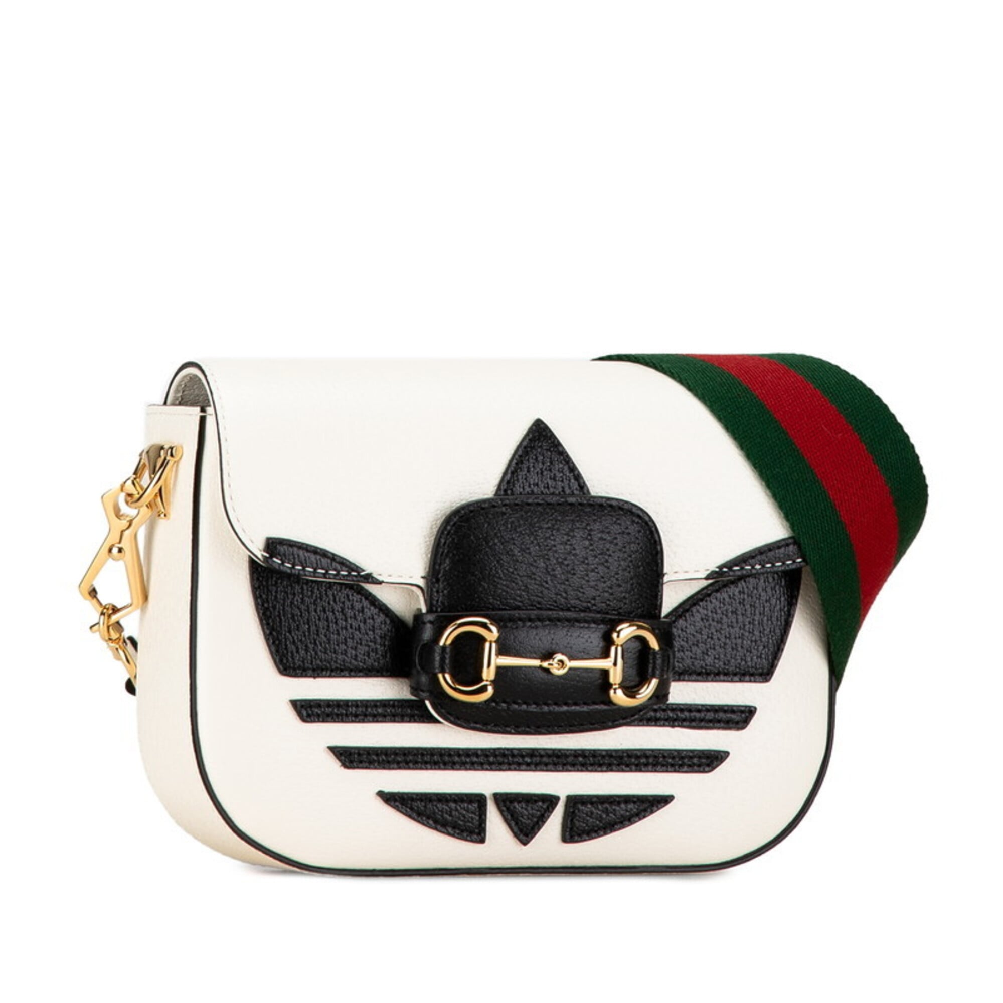 Gucci Black White Leather Shoulder Bag (Pre-Owned)