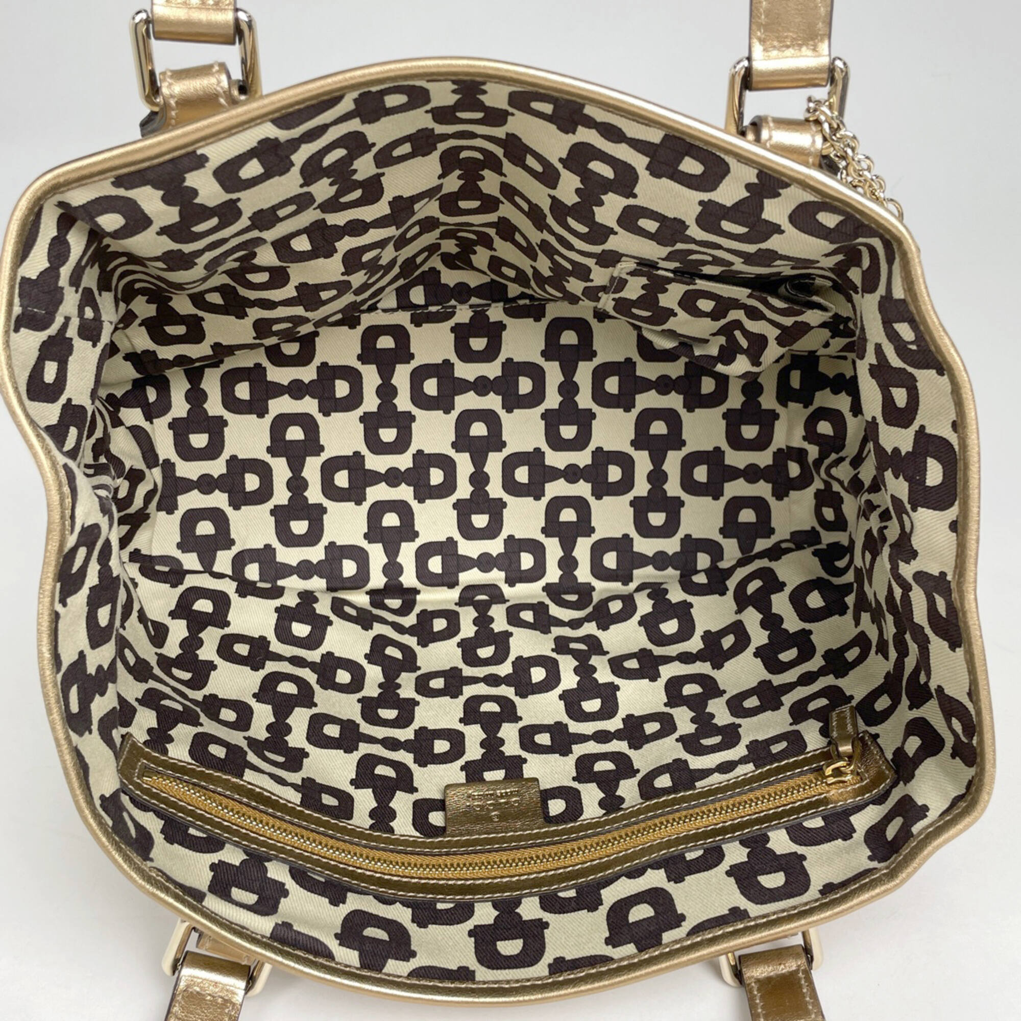 Gucci Beige Gold Gg Canvas Leather Shoulder Bag Tote Bag (Pre-Owned)
