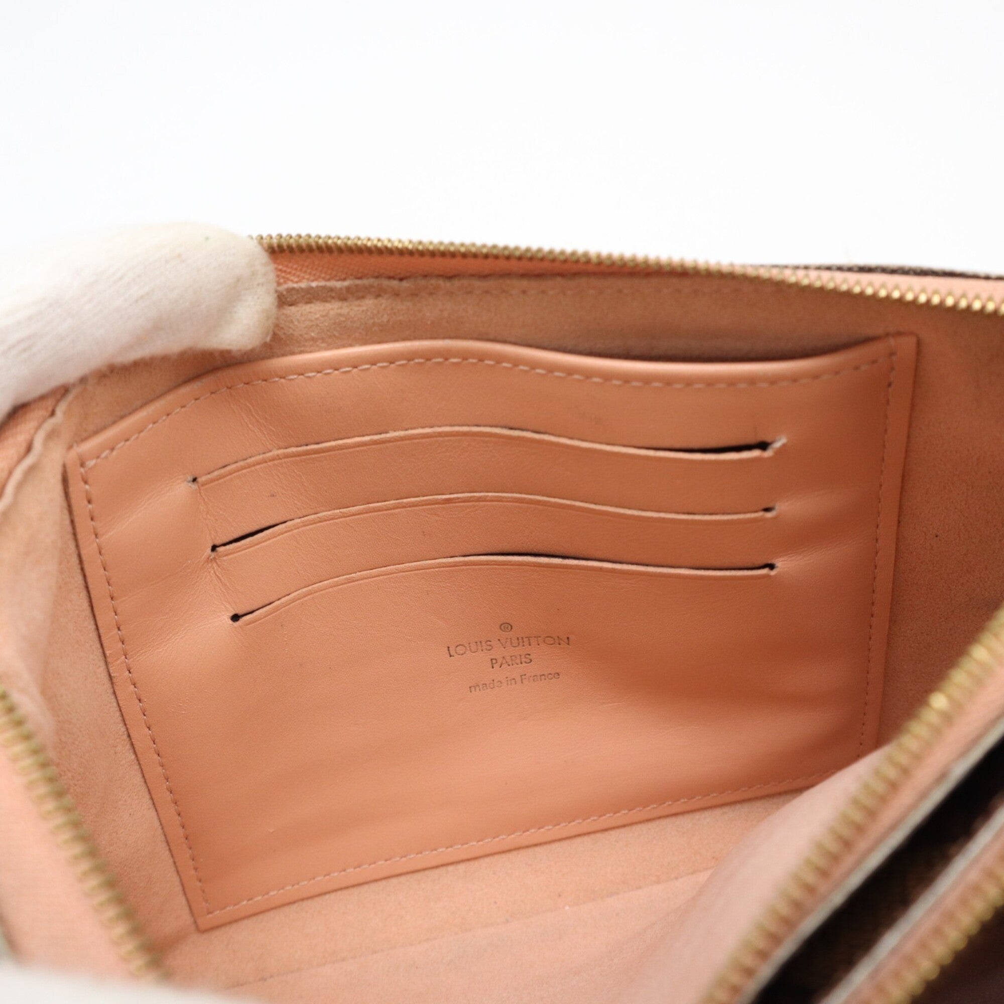 Louis Vuitton Beige Pink Brown Damier Canvas Galle Coated Canvas Leather Pochette Shoulder Bag (Pre-Owned)