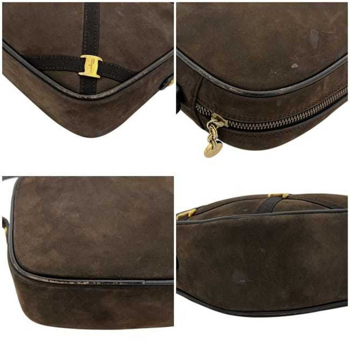 Salvatore Ferragamo Vara Brown Suede Leather Shoulder Bag (Pre-Owned)