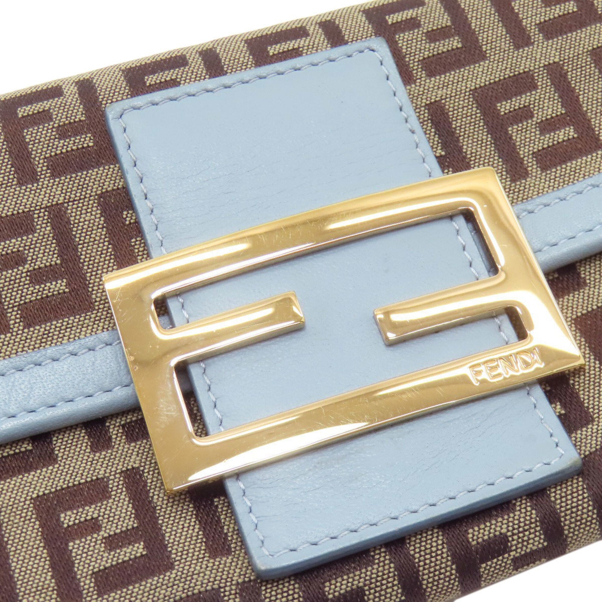 Fendi Zucchino Brown Light Blue Zucchino Long Wallet (Bi-Fold) (Pre-Owned)