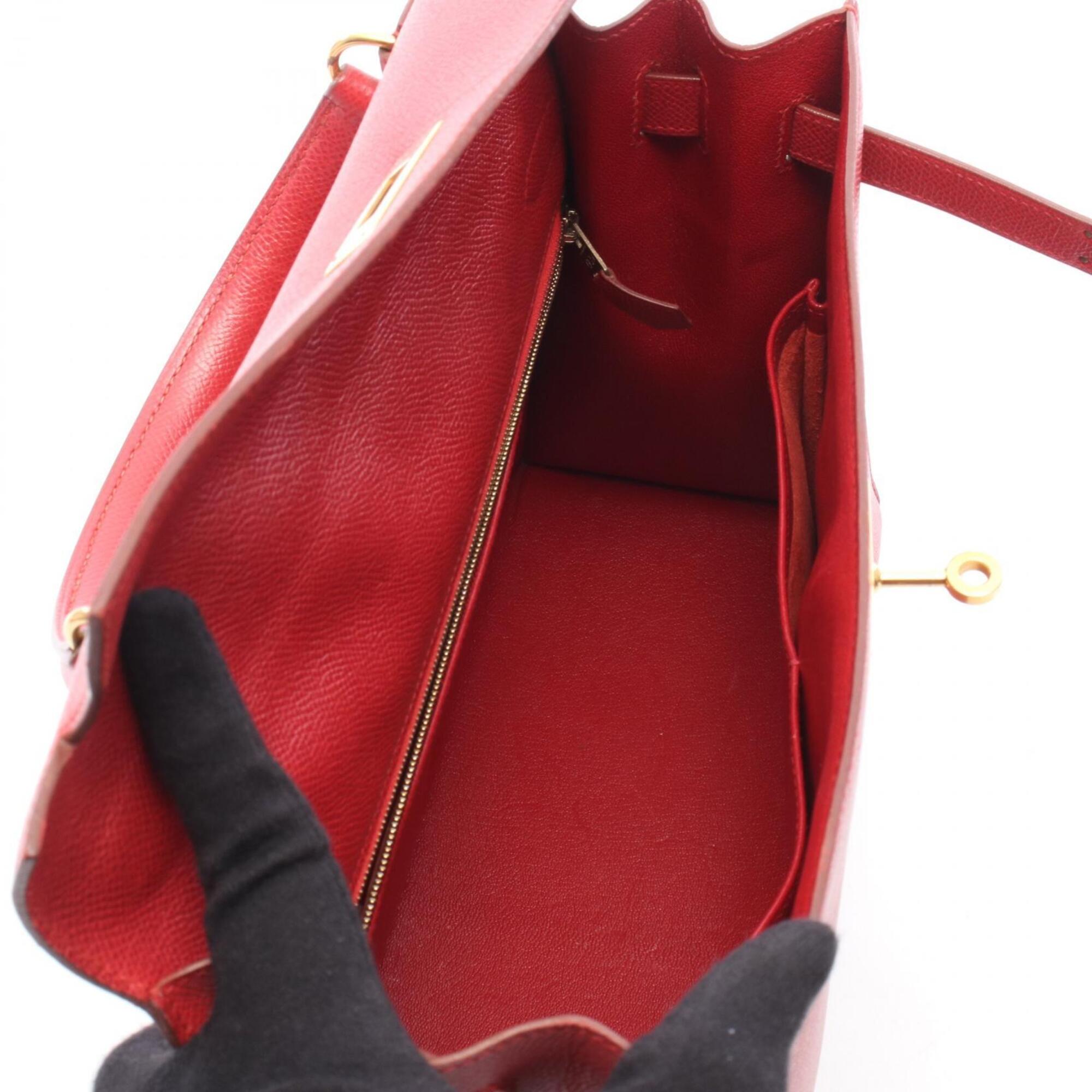 Hermes Red Color Courchevel Leather Handbag (Pre-Owned)