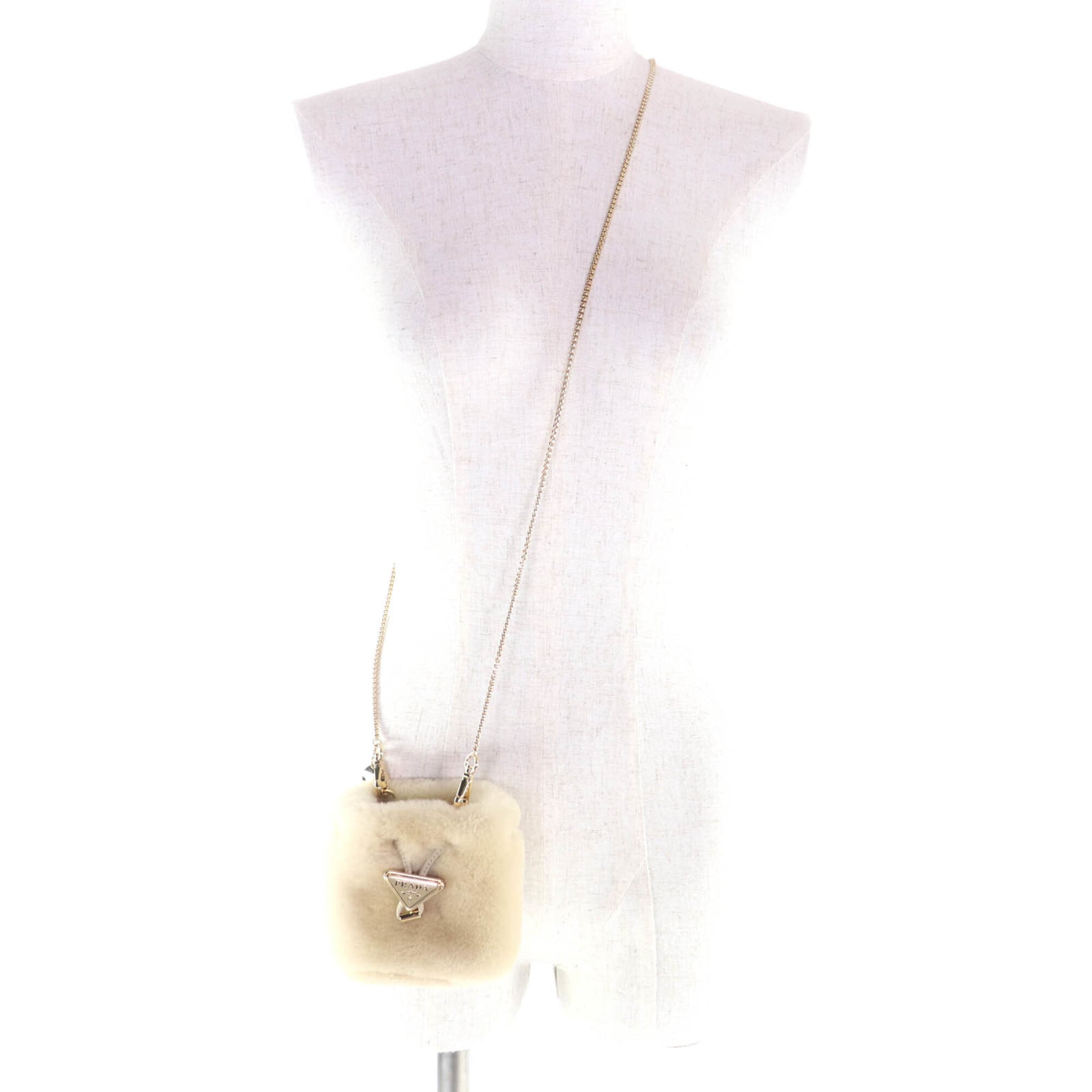 Prada Beige Leather Pouch Shoulder Bag (Pre-Owned)