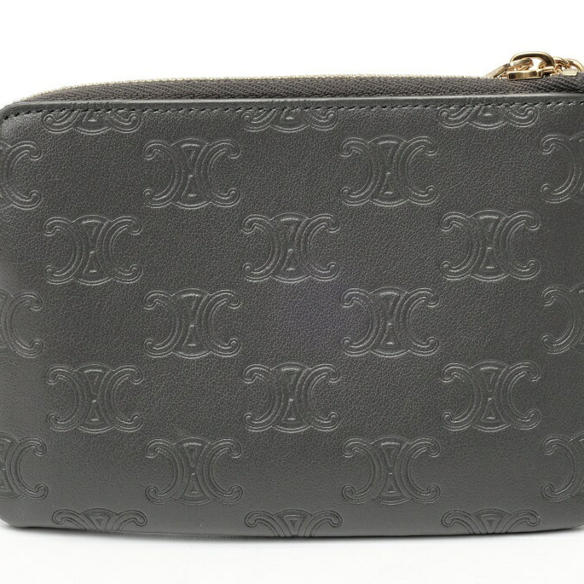 Celine Gray Leather Coin Purse/Coin Case (Pre-Owned)