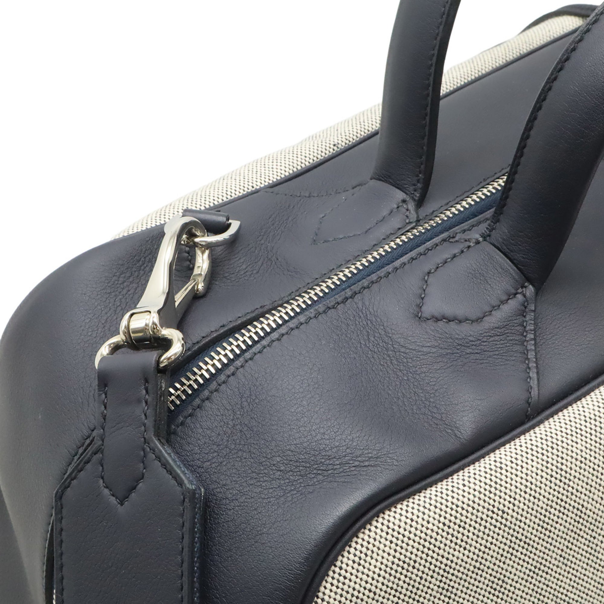 Hermes Blue Indigo Toile H Boston Bag (Pre-Owned)