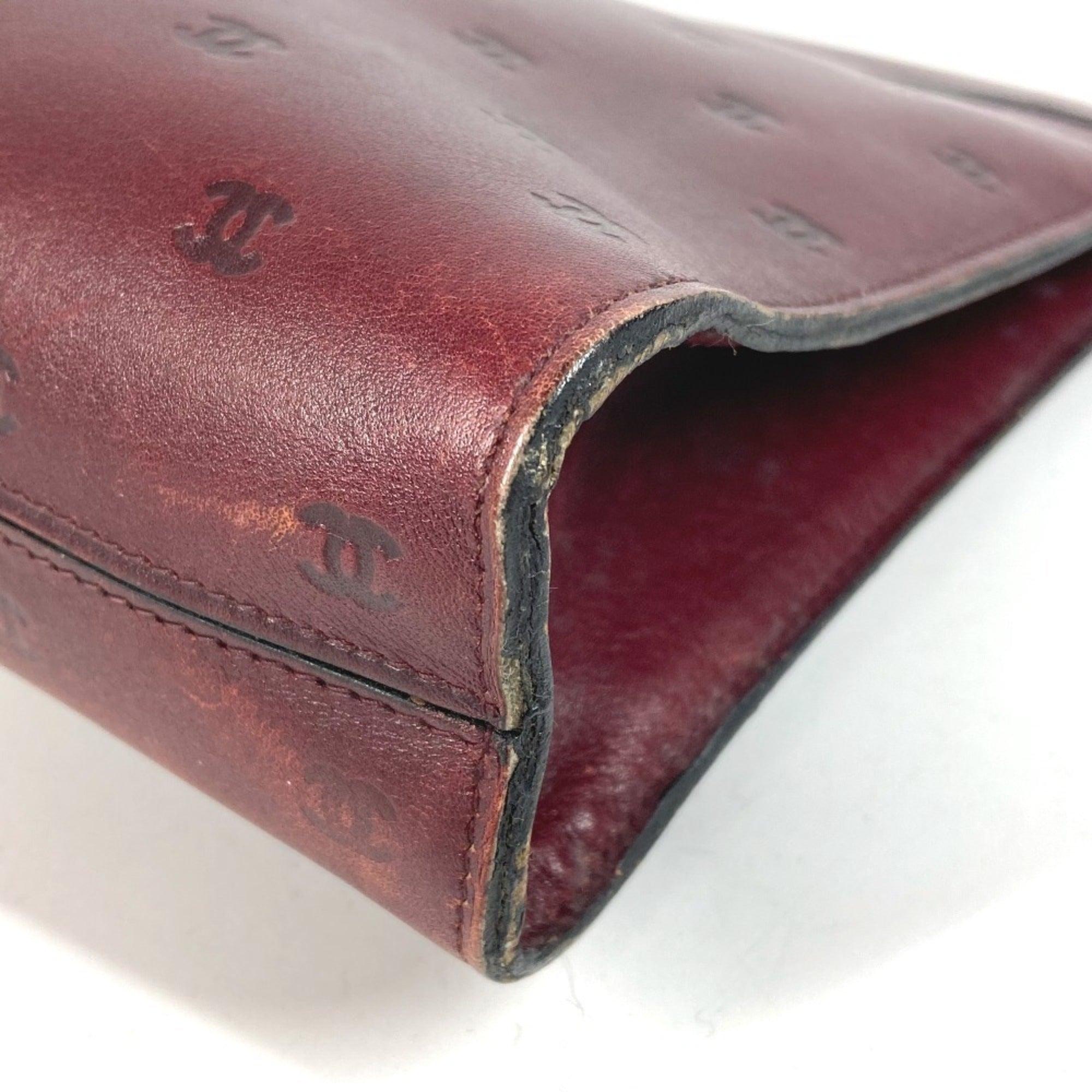 Chanel Wine Leather Clutch Bag Handbag Pouch (Pre-Owned)