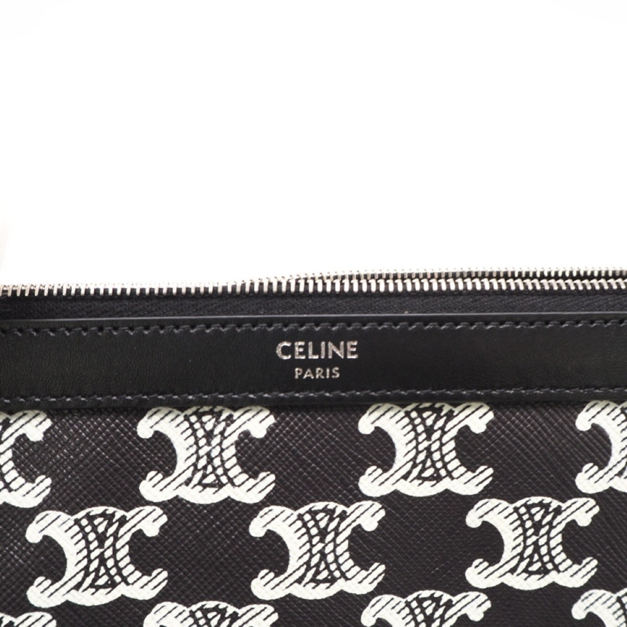 Celine Black White Coated Canvas Clutch Bag (Pre-Owned)