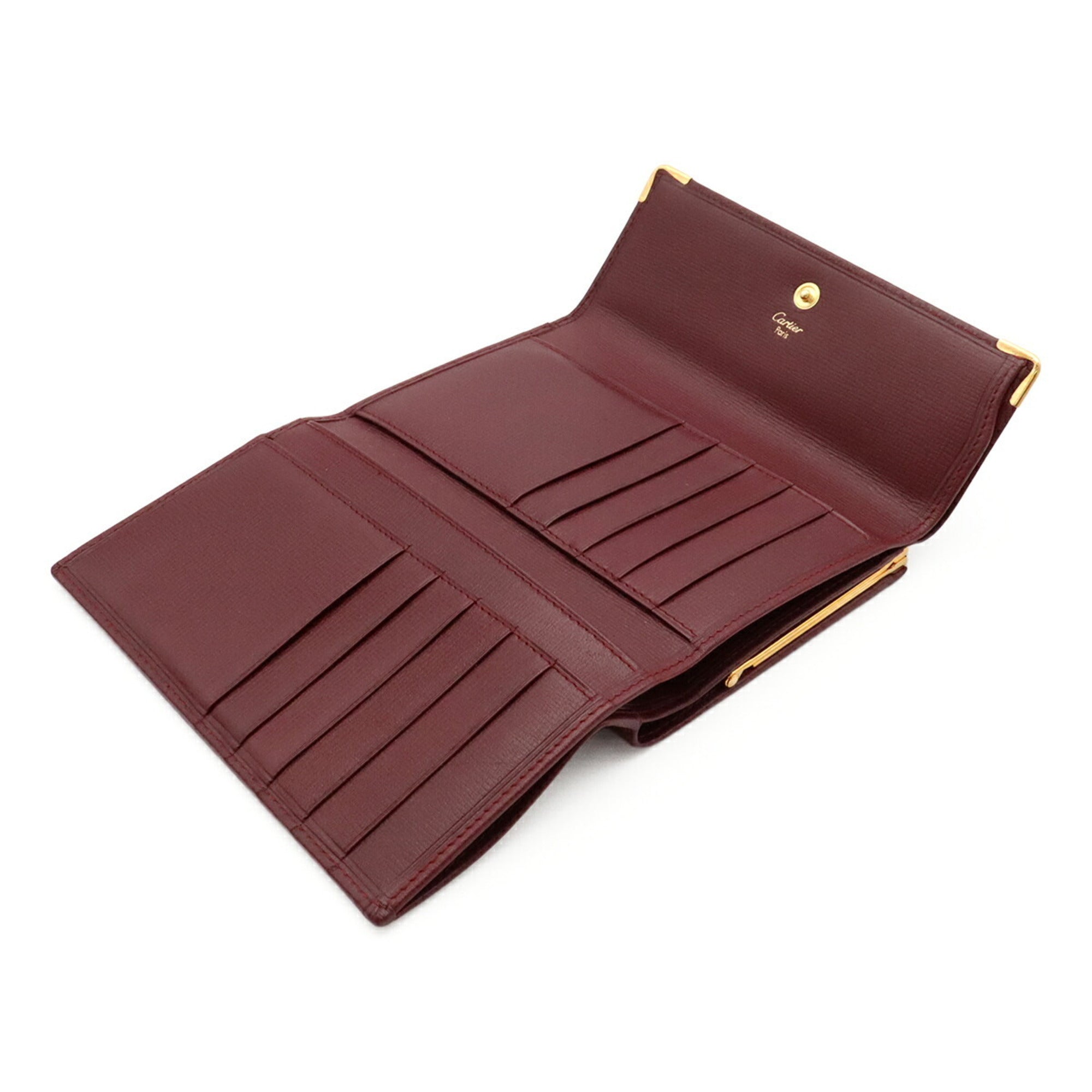 Cartier Bordeaux Leather Wallet (Tri-Fold) (Pre-Owned)