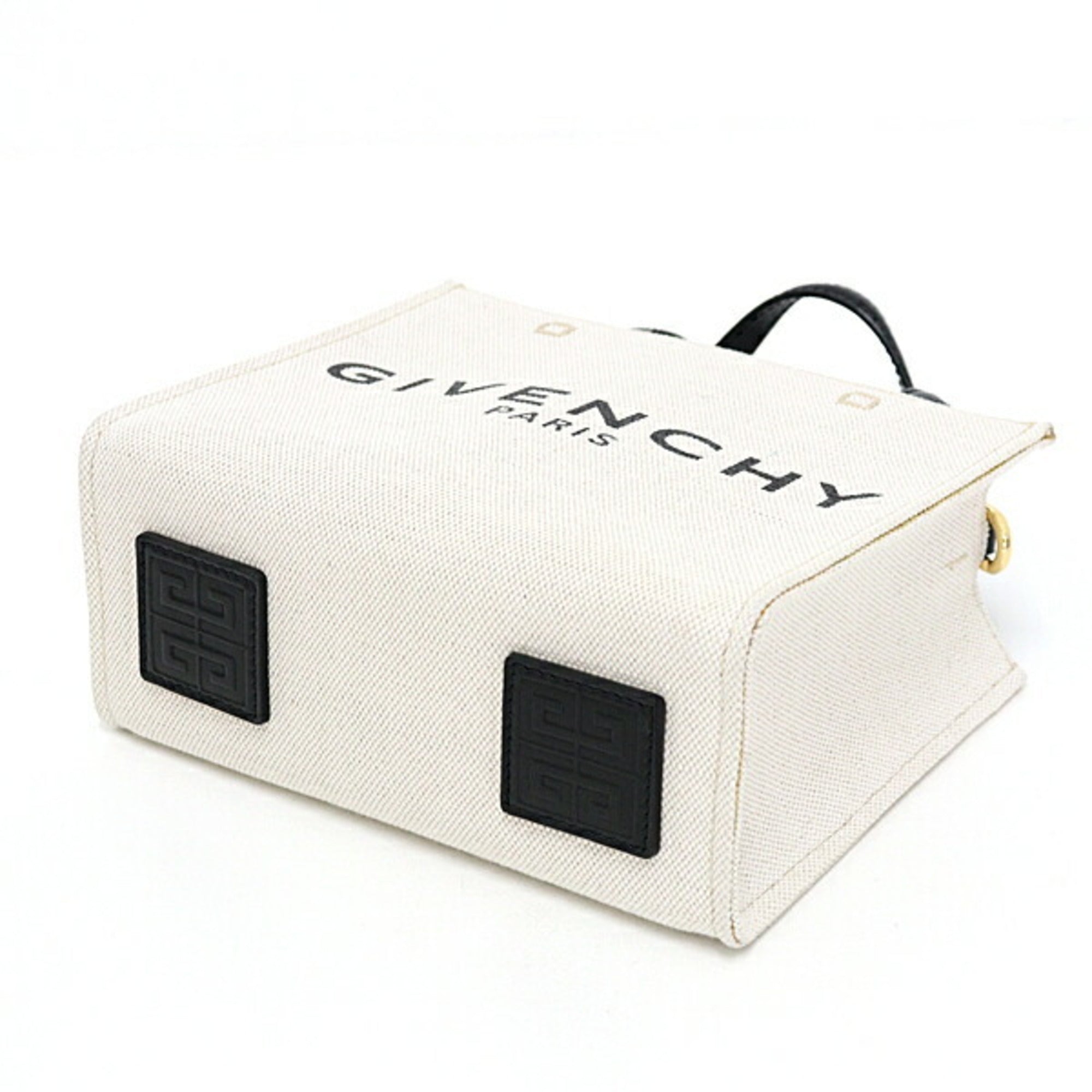 Givenchy Beige Black Linen Cotton Canvas Leather Tote Bag (Pre-Owned)