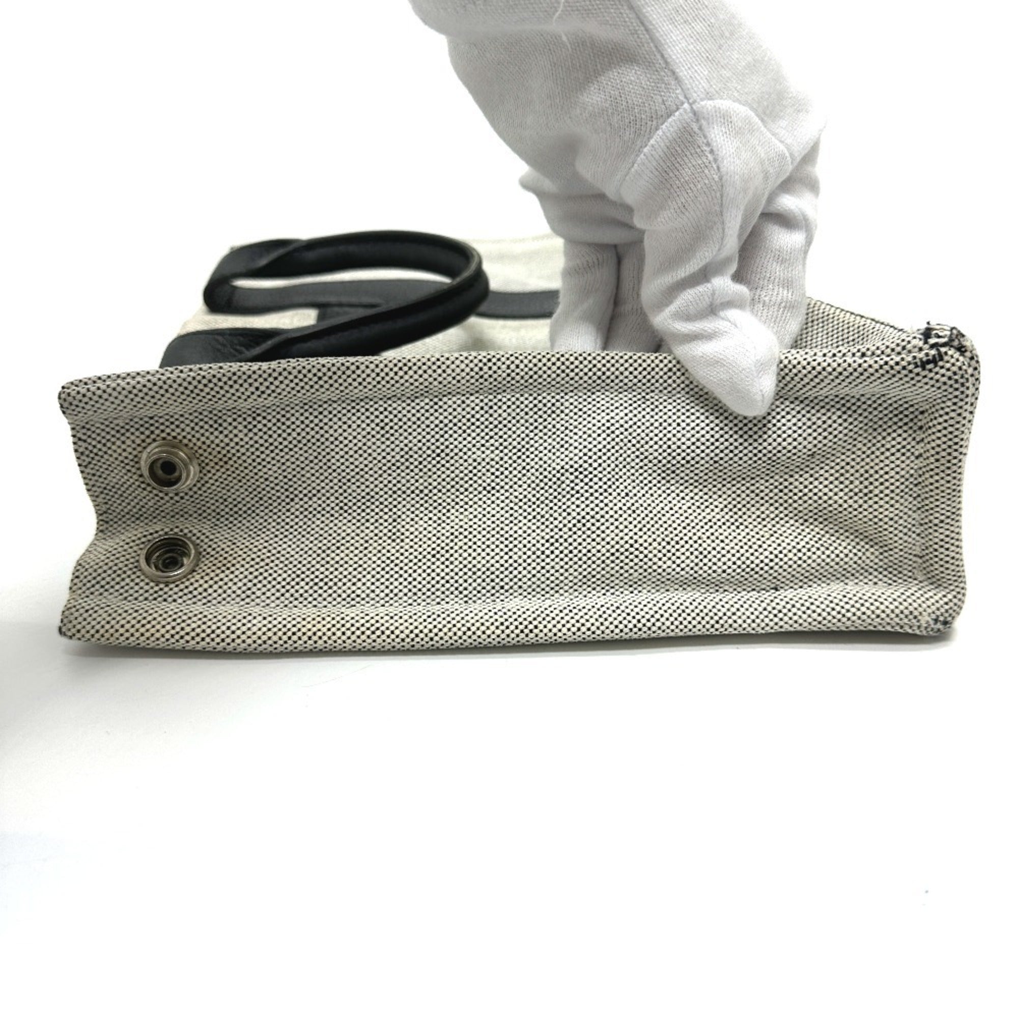 Hermes Black Gray Toile H Leather Handbag Tote Bag (Pre-Owned)