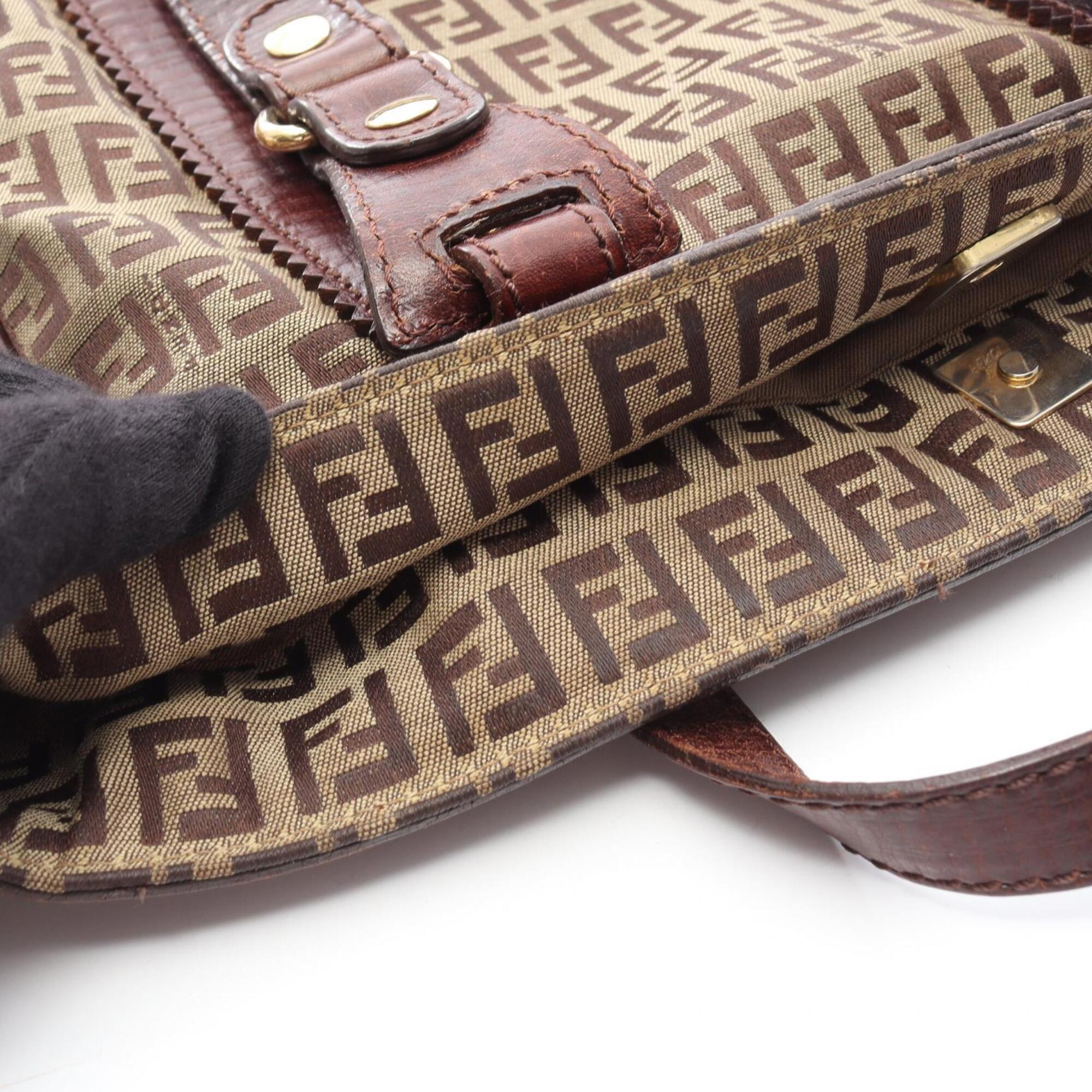 Fendi Beige Brown Canvas Leather Handbag Tote Bag (Pre-Owned)
