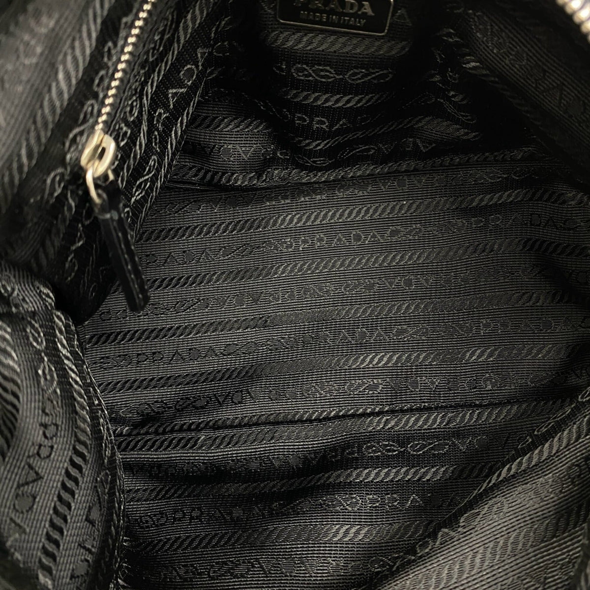 Prada Black Nylon Leather Handbag Shoulder Bag (Pre-Owned)