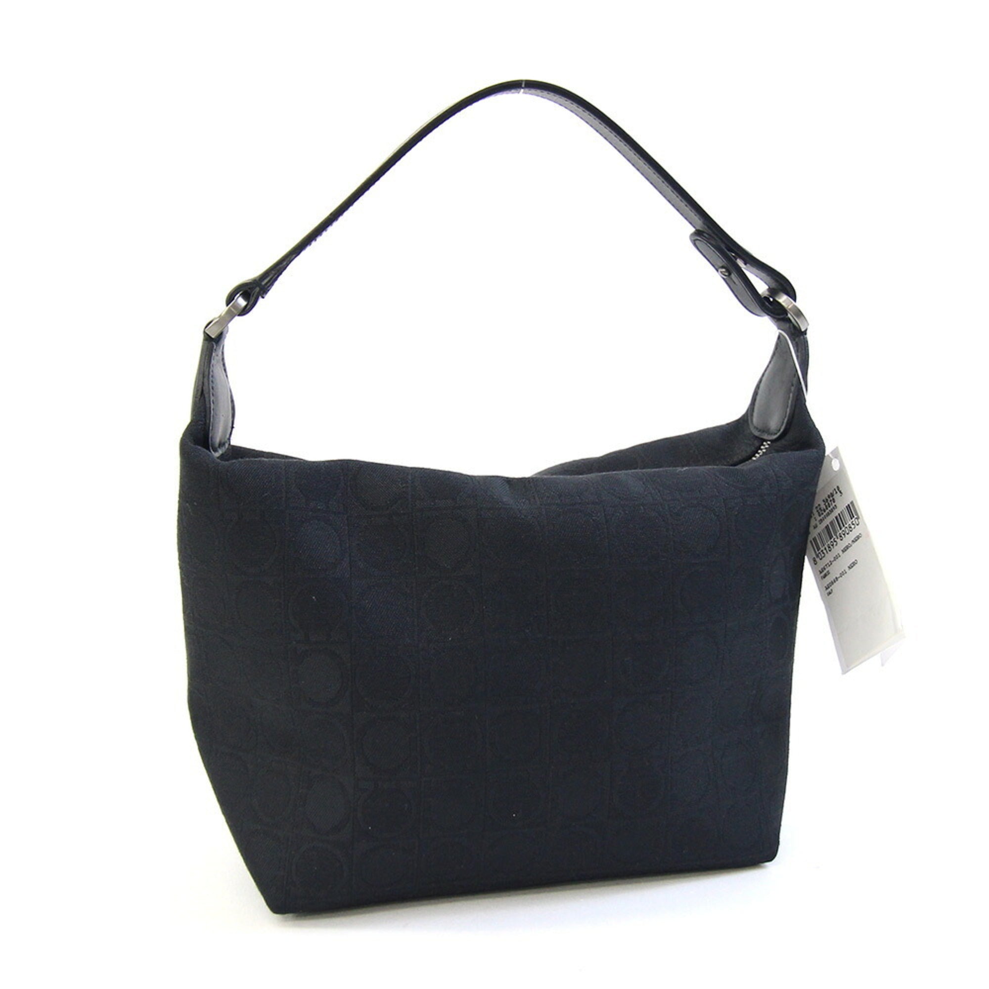 Salvatore Ferragamo Gancini Black Nylon Leather Handbag Pouch (Pre-Owned)