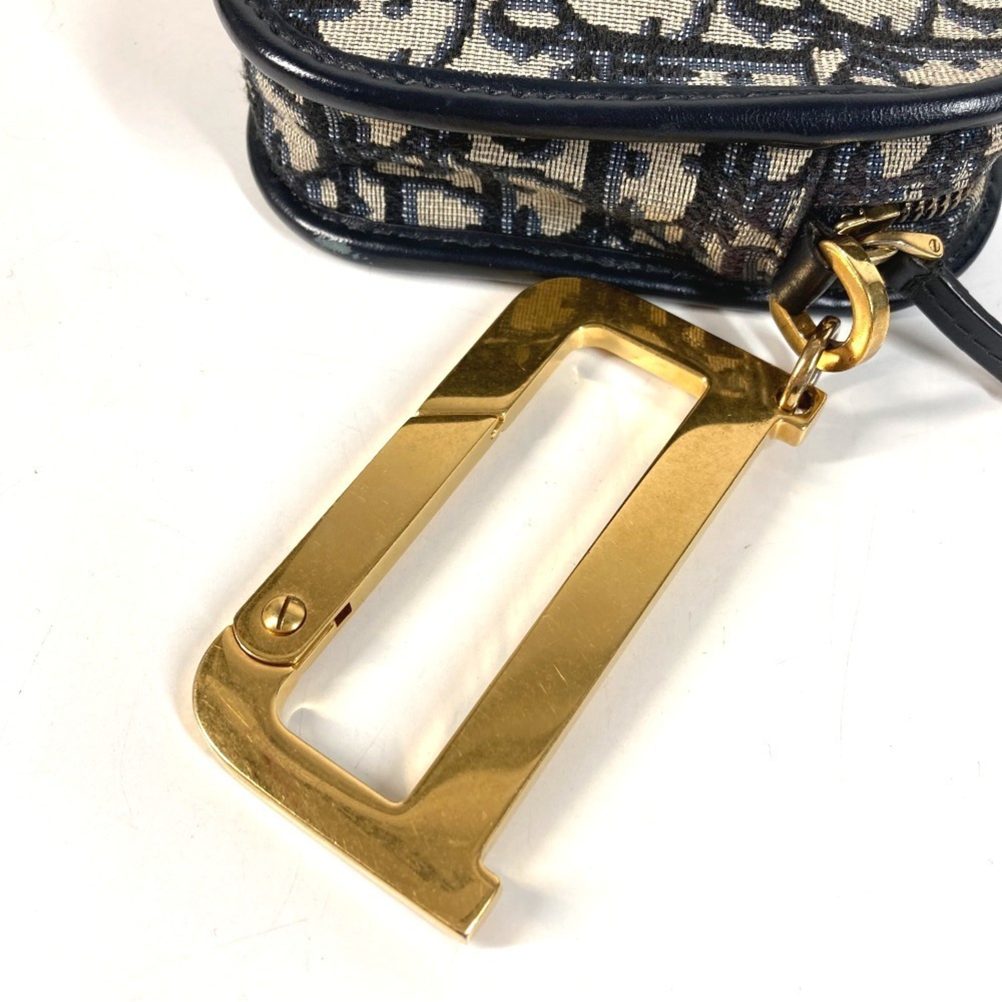 Christian Dior Navy Leather Canvas Clutch Bag Handbag Pouch (Pre-Owned)