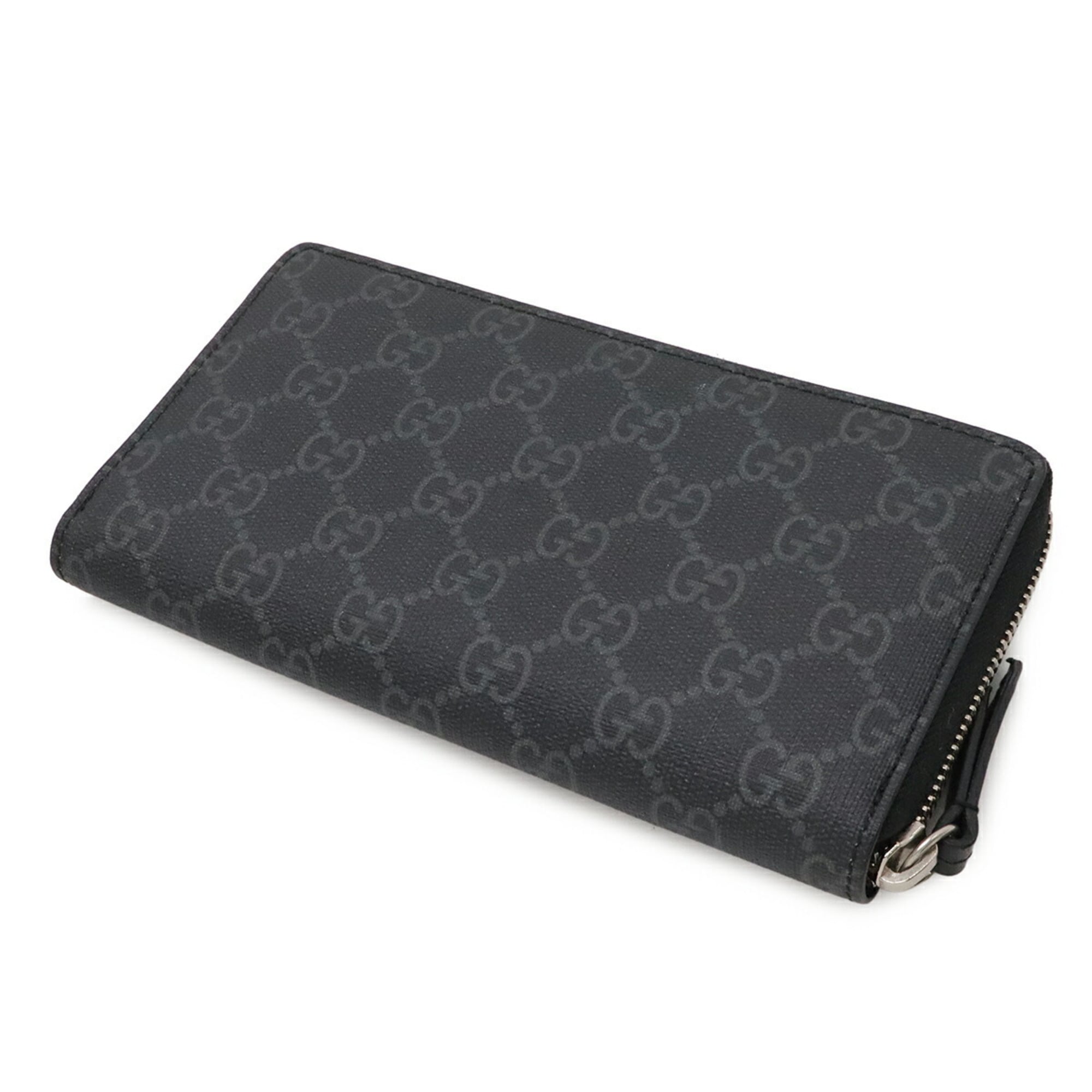 Gucci Black Dark Gray Red Color Gg Supreme Canvas Leather Long Wallet (Bi-Fold) (Pre-Owned)
