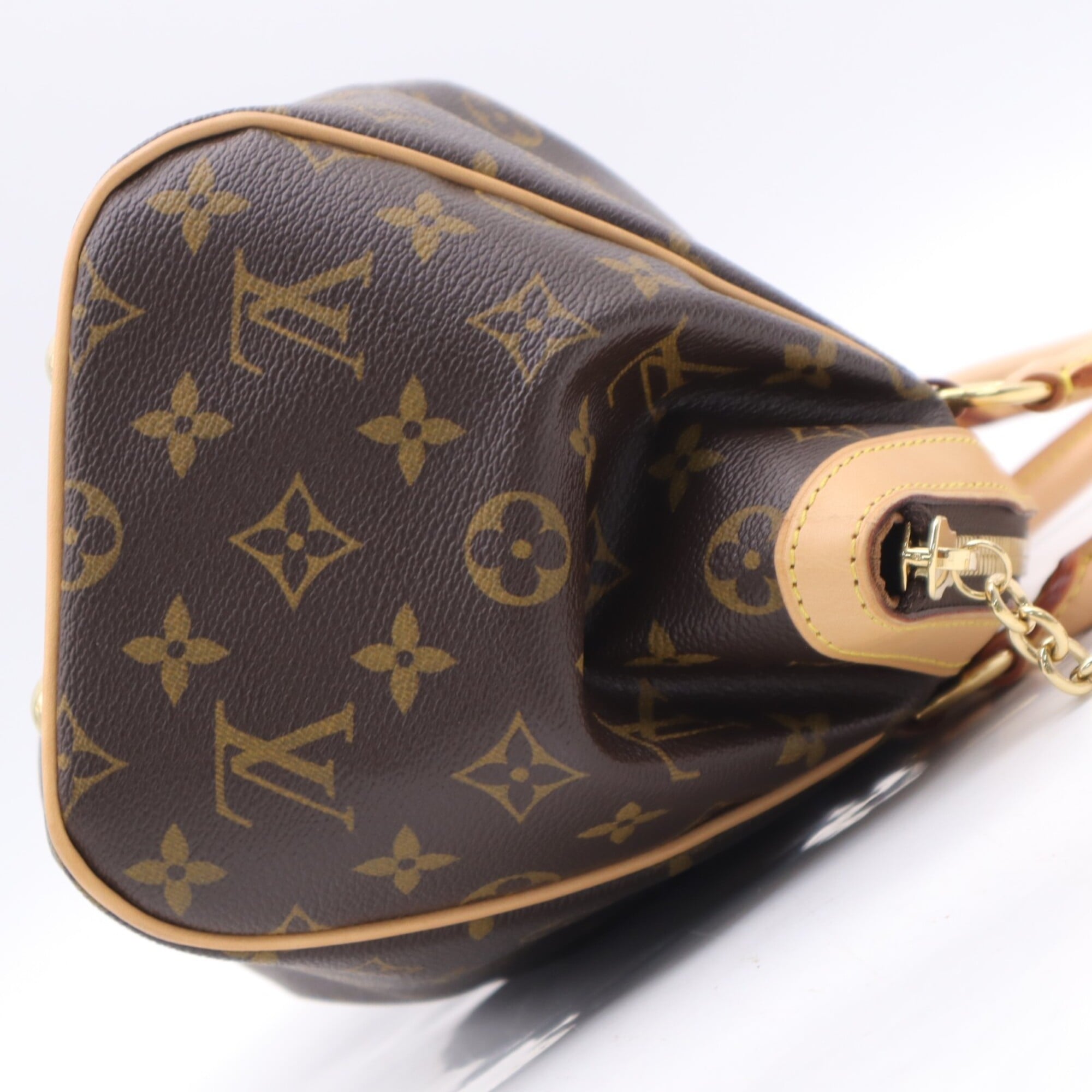 Louis Vuitton Beige Brown Coated Canvas Leather Handbag (Pre-Owned)