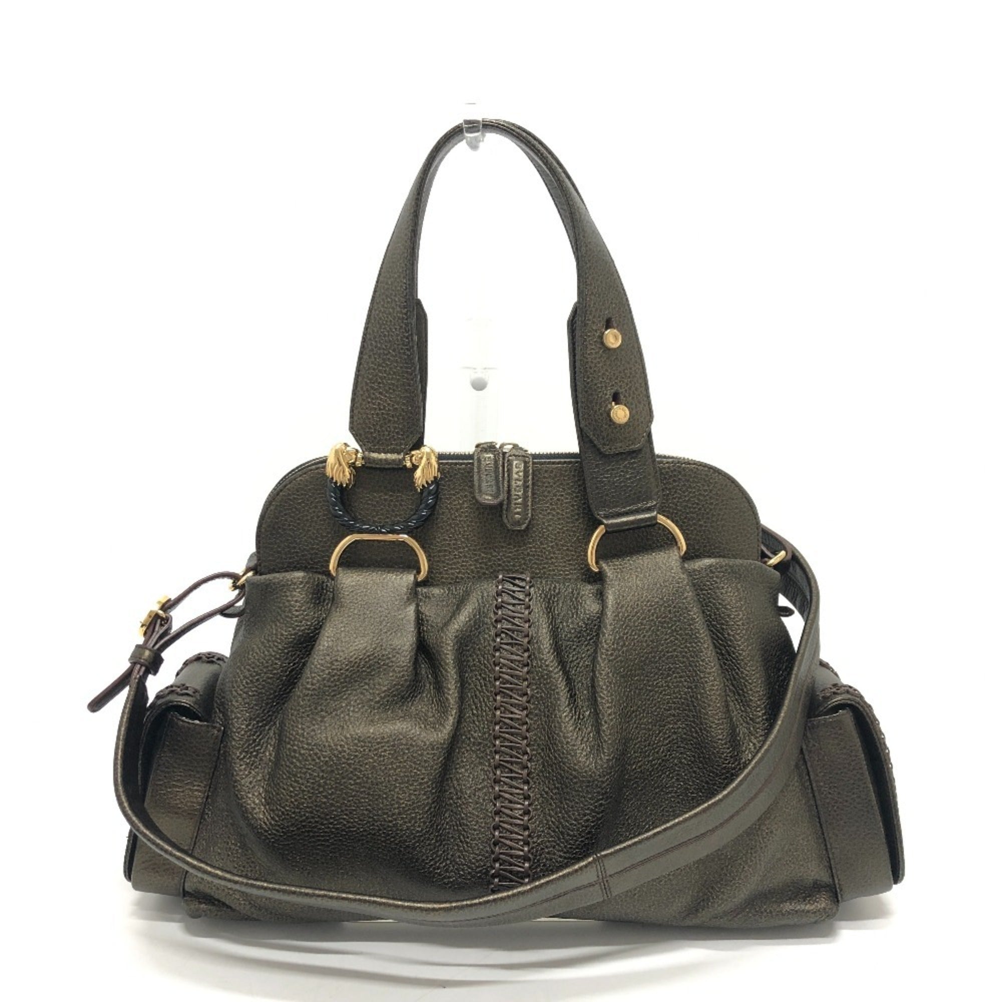 Bvlgari Bronze Leather Handbag Shoulder Bag Tote Bag (Pre-Owned)