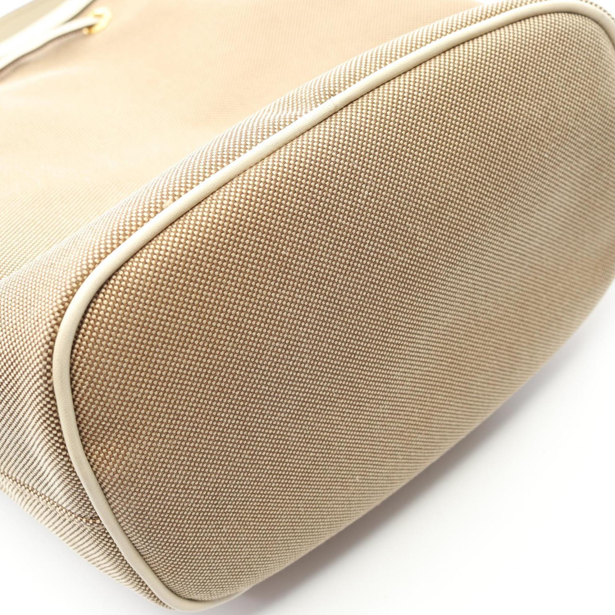 Prada Beige White Canvas Leather Handbag (Pre-Owned)