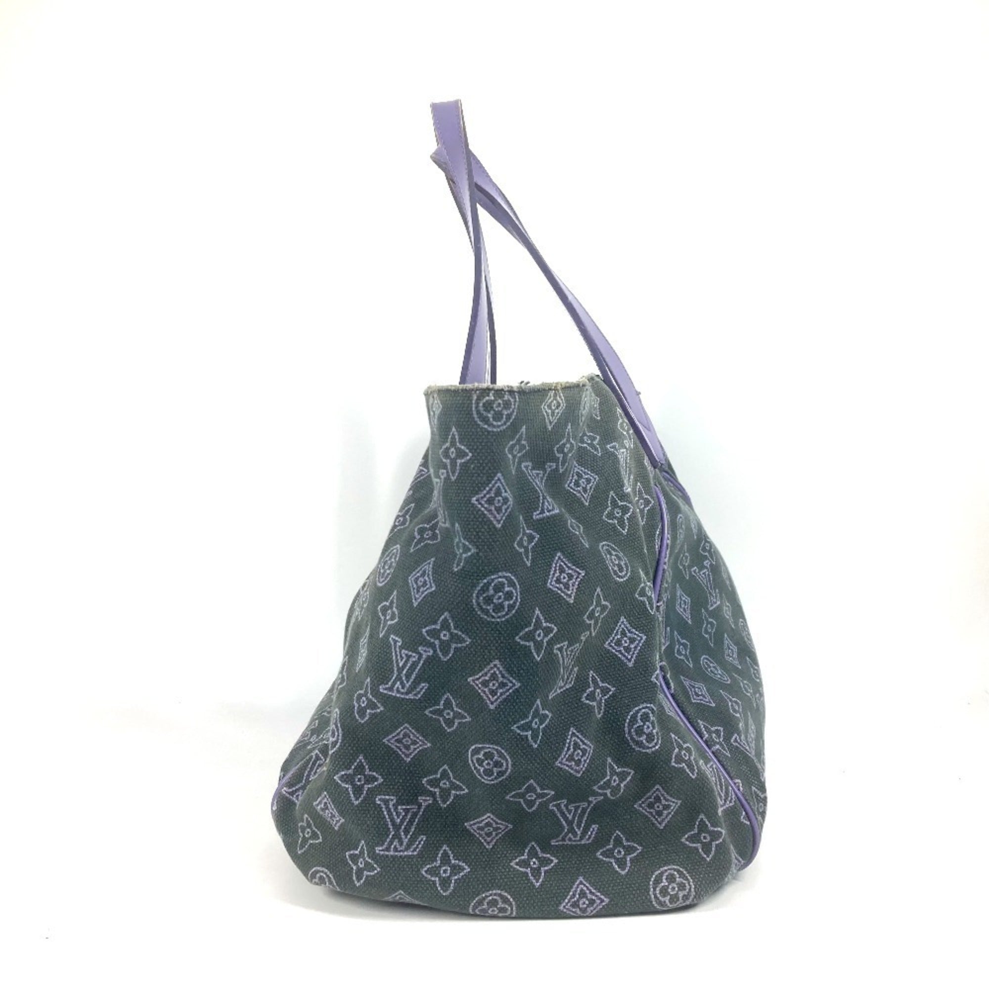 Louis Vuitton Purple Leather Canvas Shoulder Bag Tote Bag (Pre-Owned)