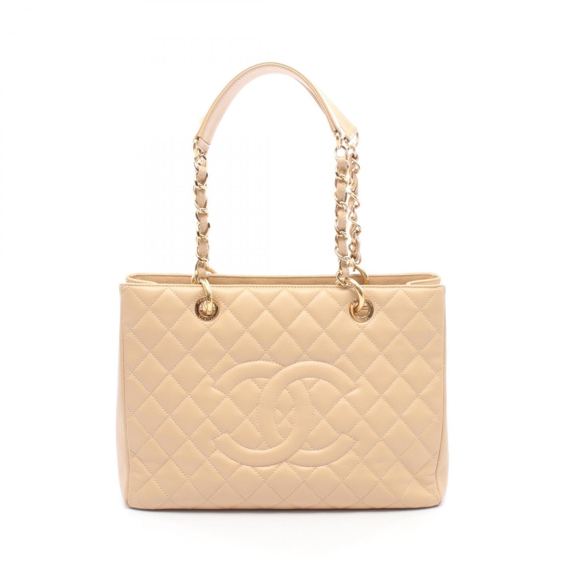 Chanel Beige Grained Calfskin Handbag Tote Bag (Pre-Owned)