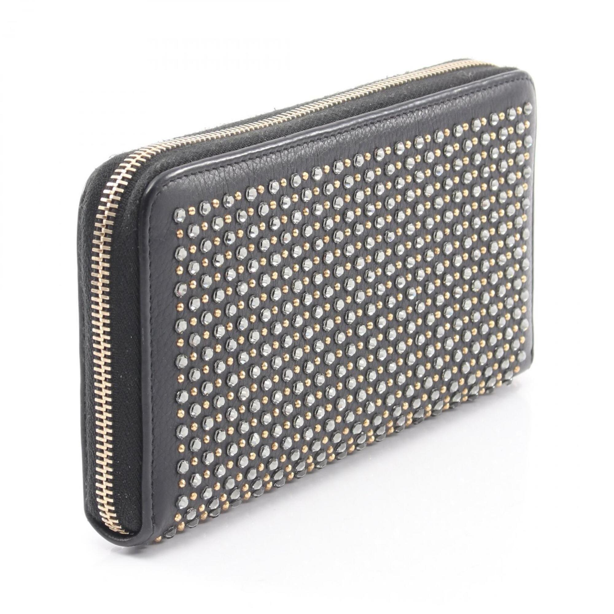 Chanel Black Leather Rhinestone Long Wallet (Bi-Fold) (Pre-Owned)