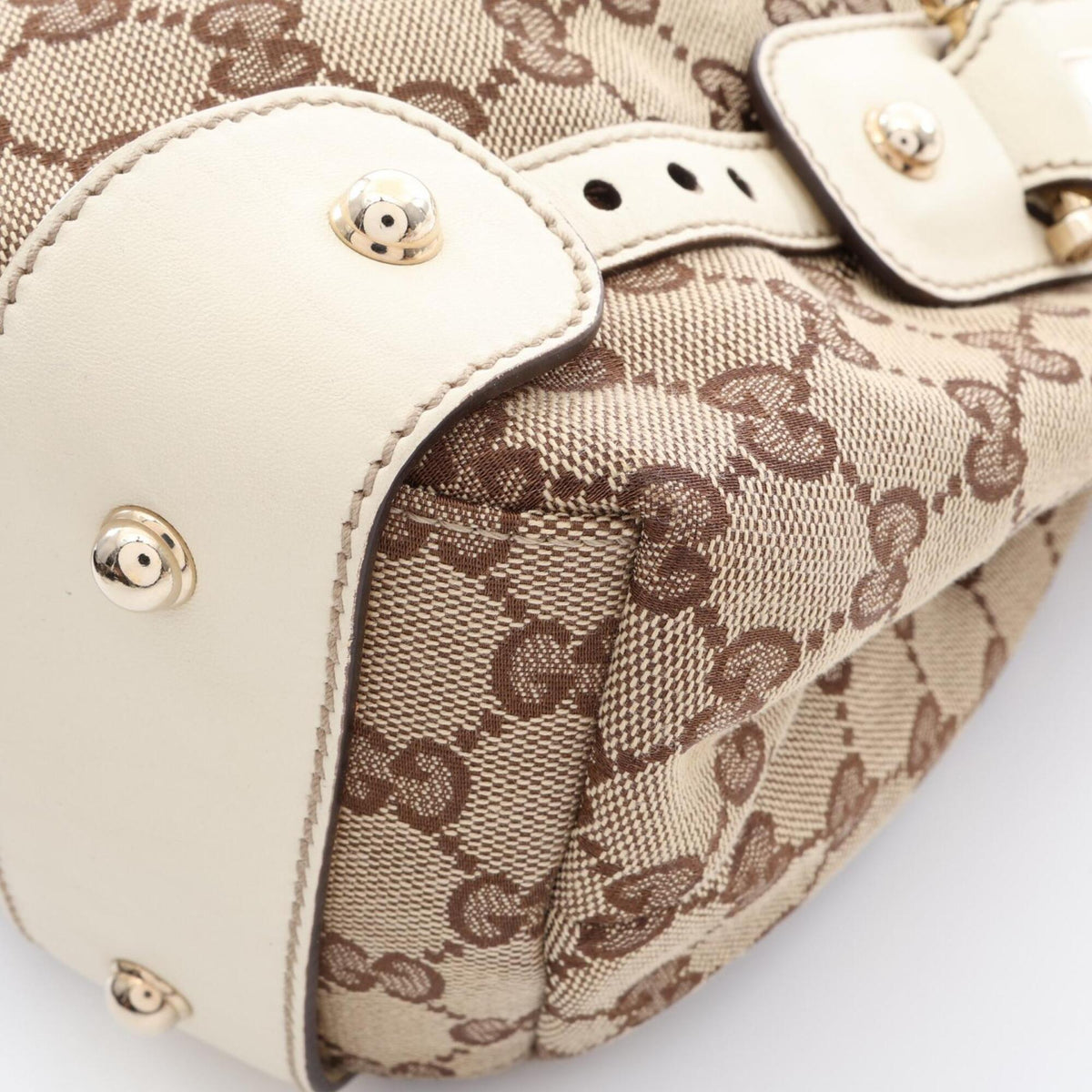 Gucci Beige White Canvas Leather Handbag Shoulder Bag (Pre-Owned)