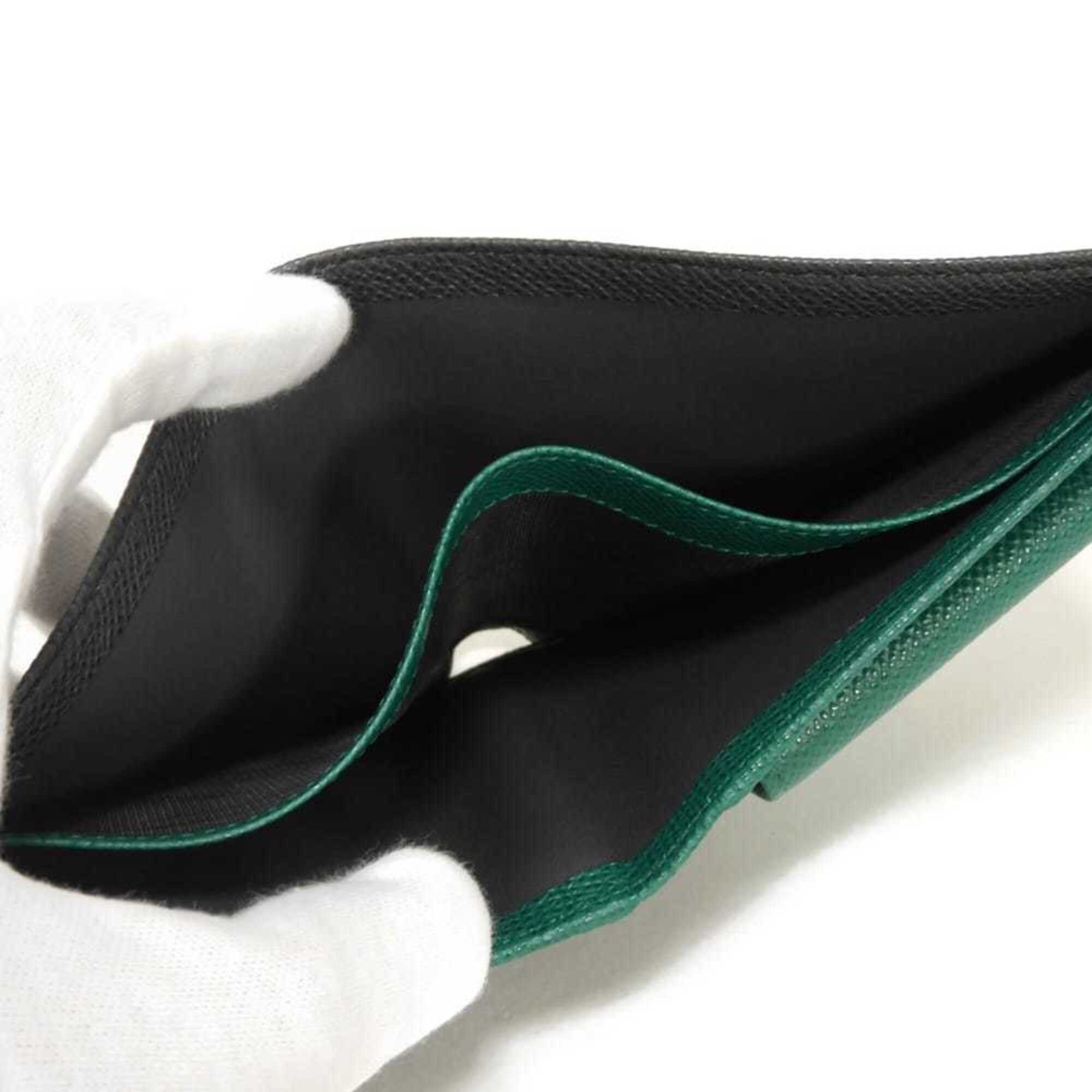 Bvlgari Black Emerald Green Leather Wallet (Bi-Fold) (Pre-Owned)