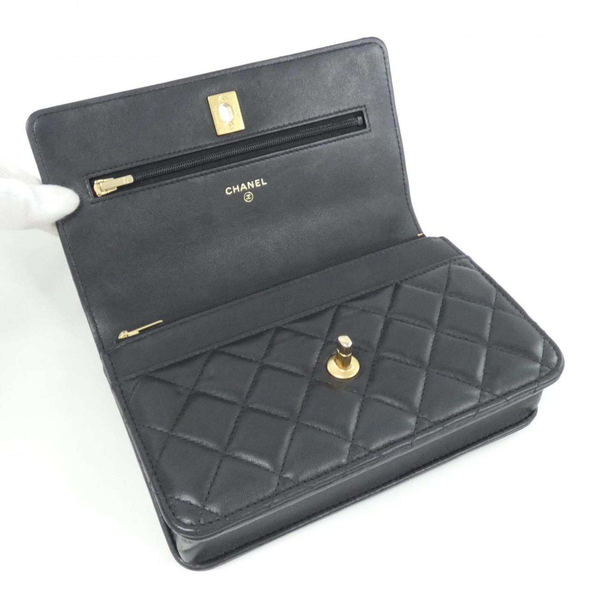 Chanel Black Leather Chain/Shoulder Wallet (Pre-Owned)