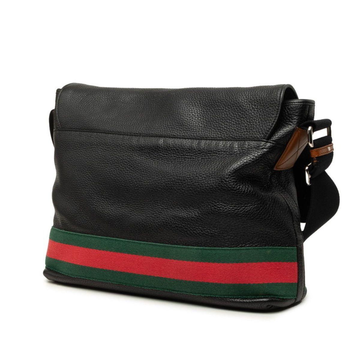 Gucci Black Green Red Color Leather Shoulder Bag (Pre-Owned)