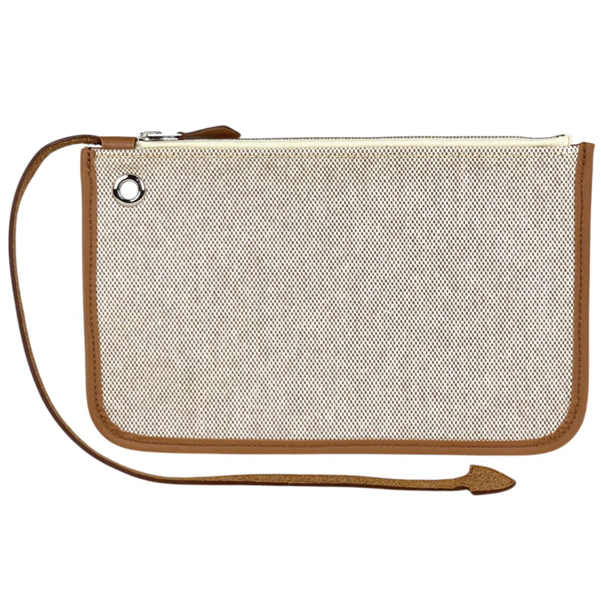 Hermes Brown Natural Toile H Leather Handbag Pouch Shoulder Bag (Pre-Owned)