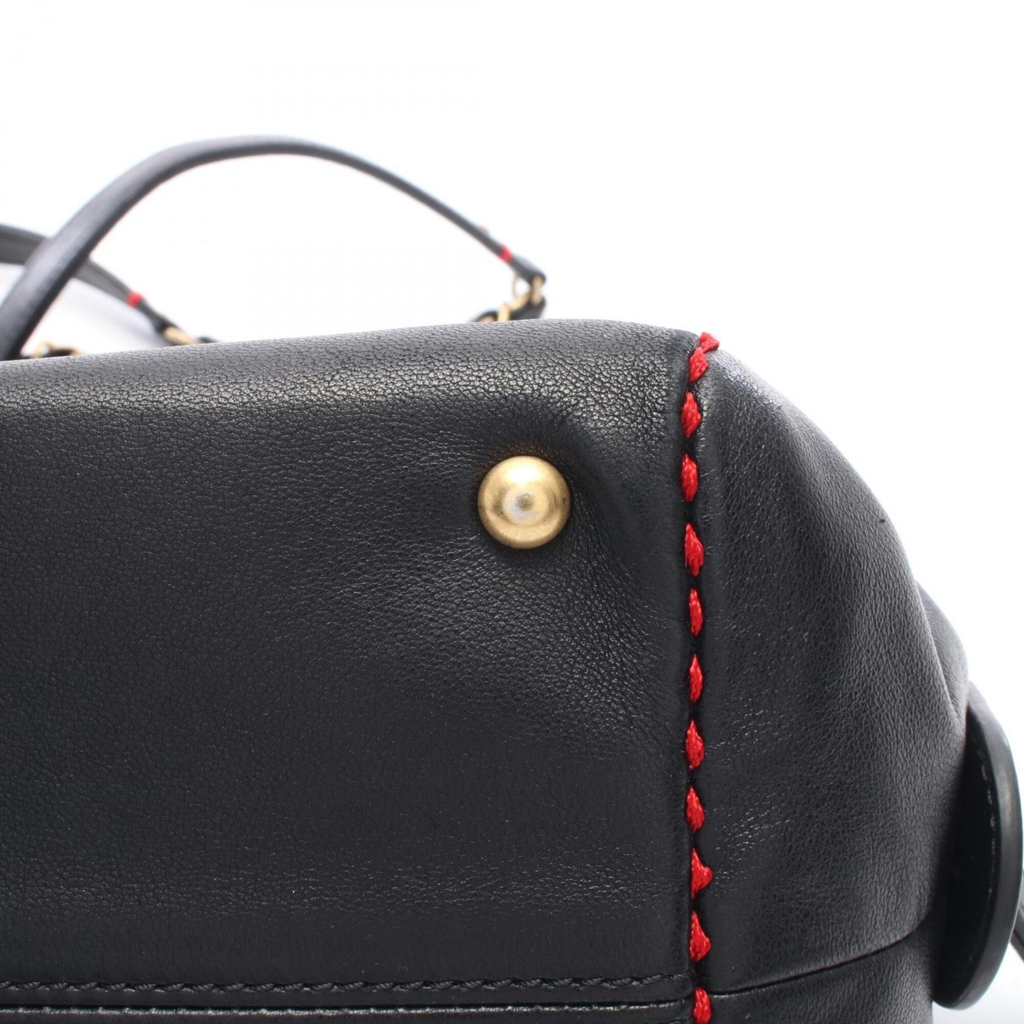 Chanel Black Red Color Leather Handbag Shoulder Bag (Pre-Owned)