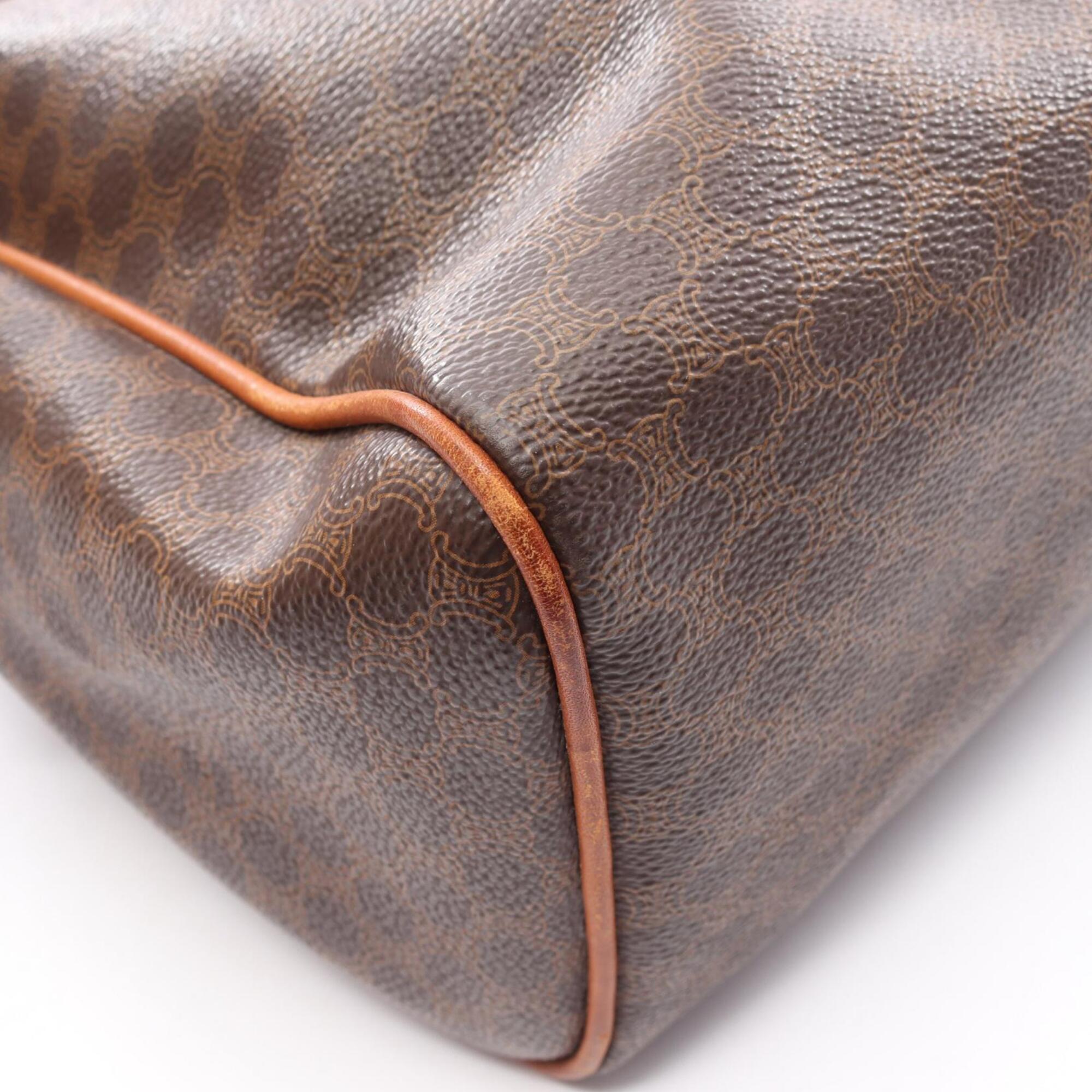 Celine Macadam Brown Coated Canvas Boston Bag Handbag (Pre-Owned)