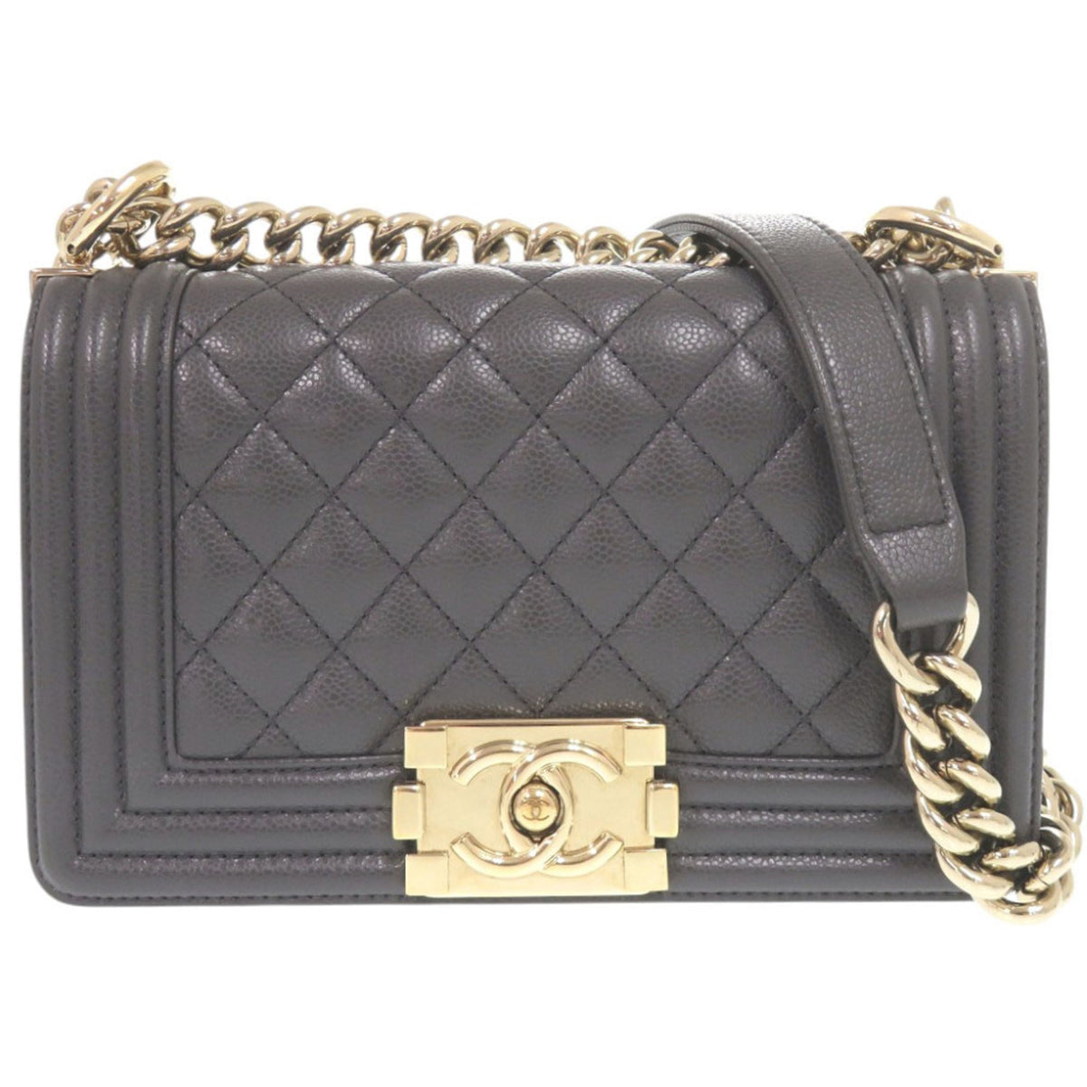 Chanel Gray Grained Calfskin Shoulder Bag (Pre-Owned)