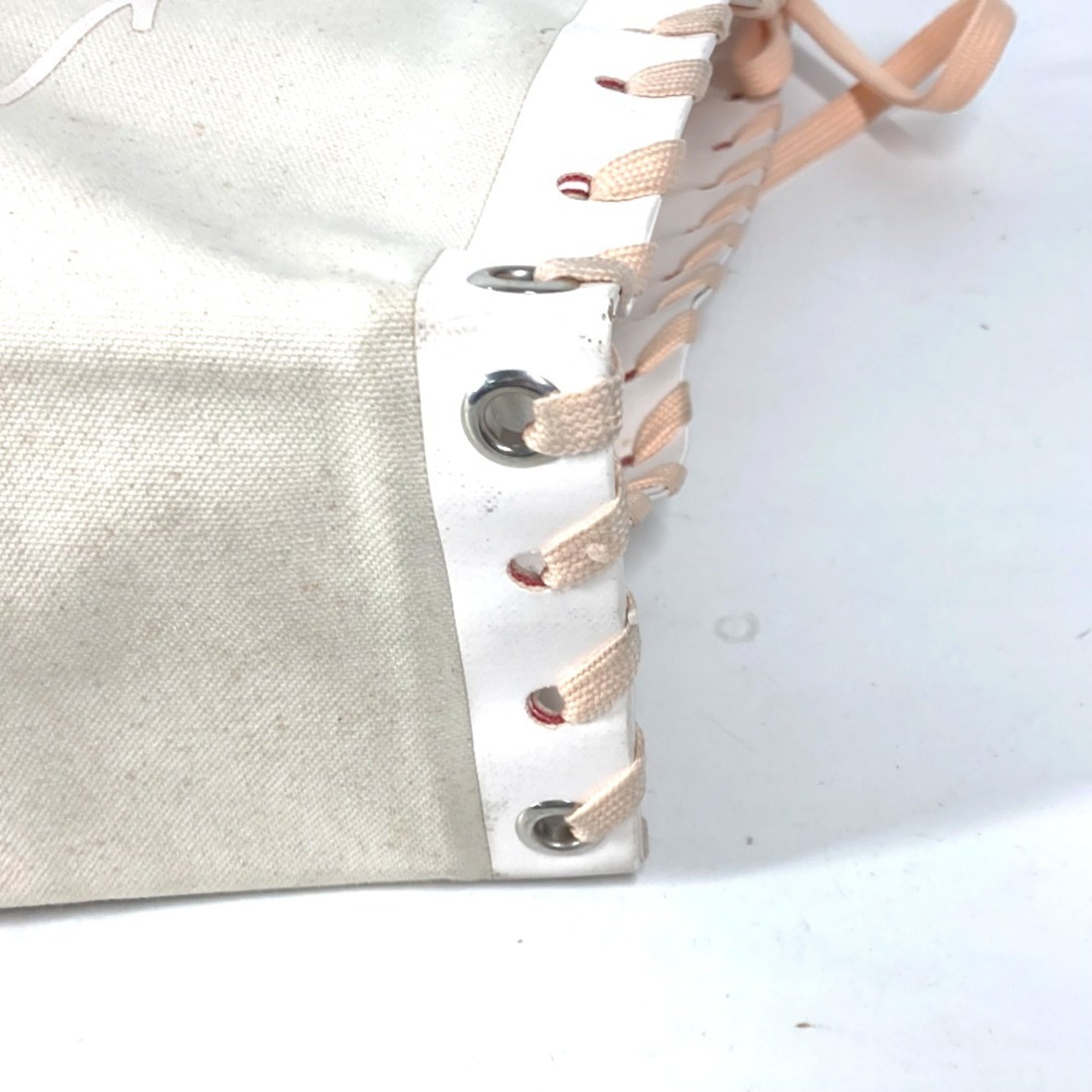 Christian Louboutin Pink White Canvas Leather Shoulder Bag Tote Bag (Pre-Owned)