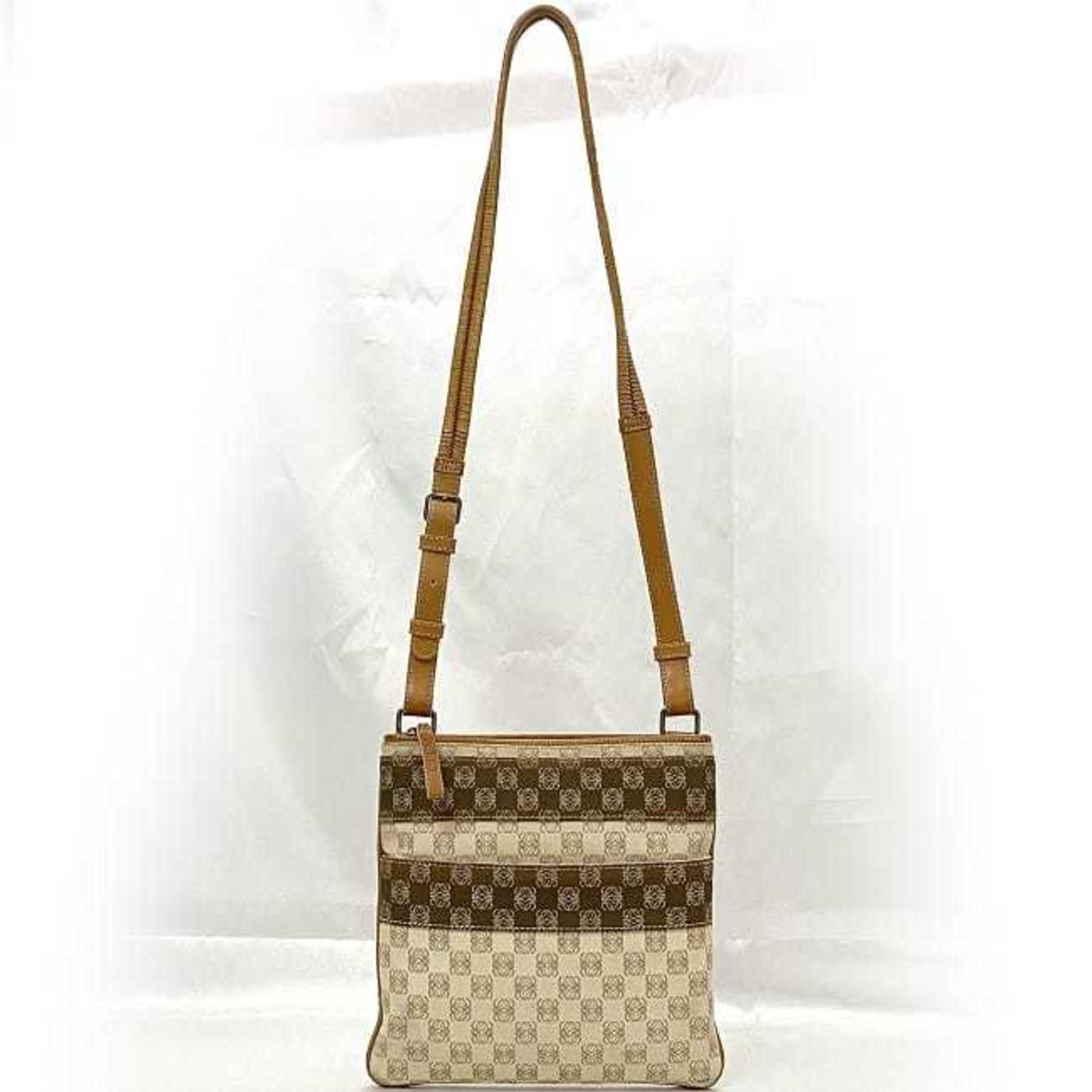 Loewe Beige Orange Canvas Leather Shoulder Bag (Pre-Owned)