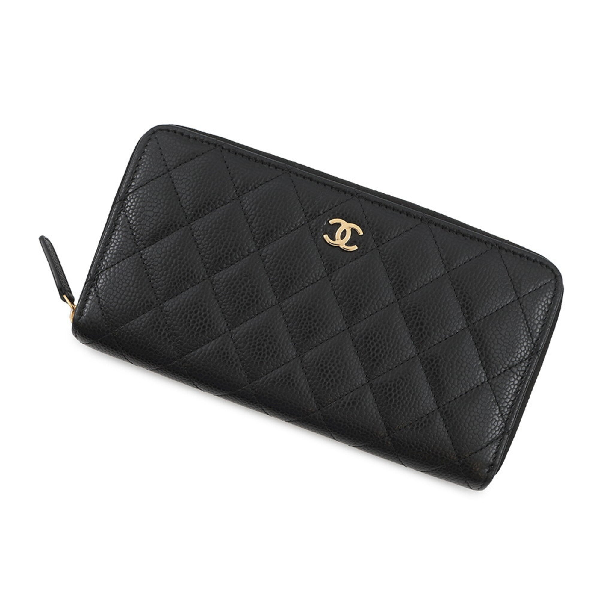 Chanel Black Grained Calfskin Long Wallet (Bi-Fold) (Pre-Owned)