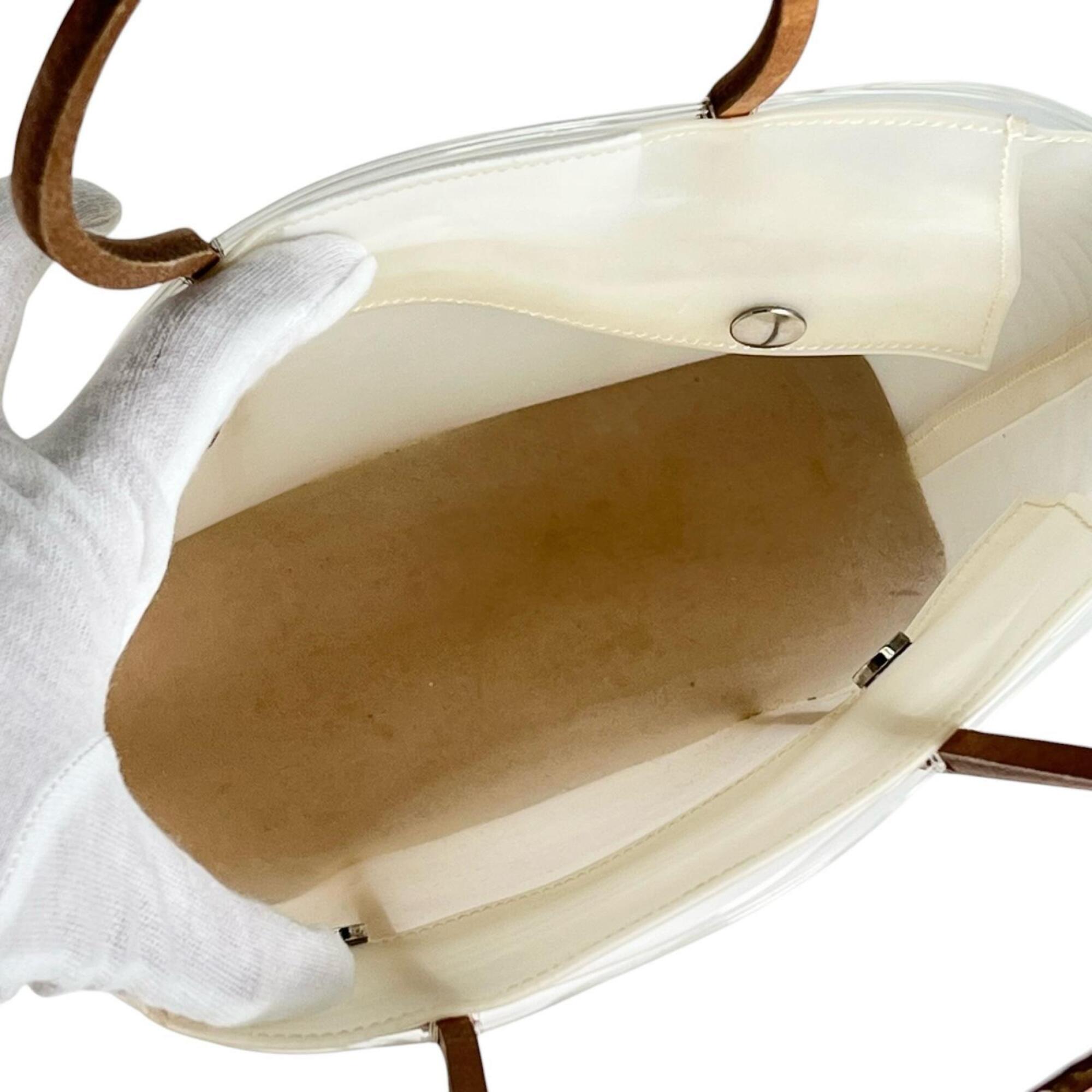 Salvatore Ferragamo Brown White Leather Pvc Handbag Tote Bag (Pre-Owned)