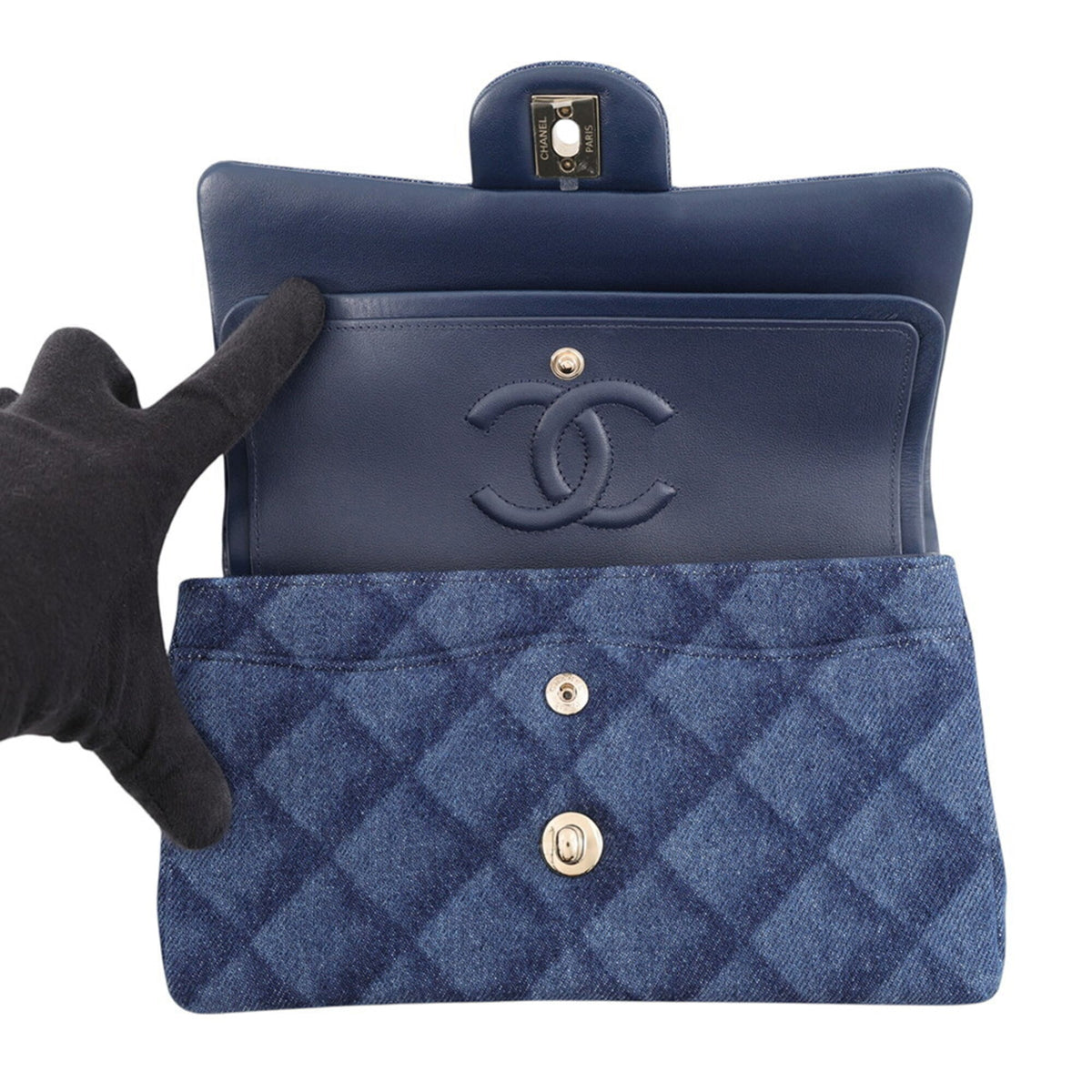 Chanel Blue Champagne Gold Denim Handbag Shoulder Bag (Pre-Owned)