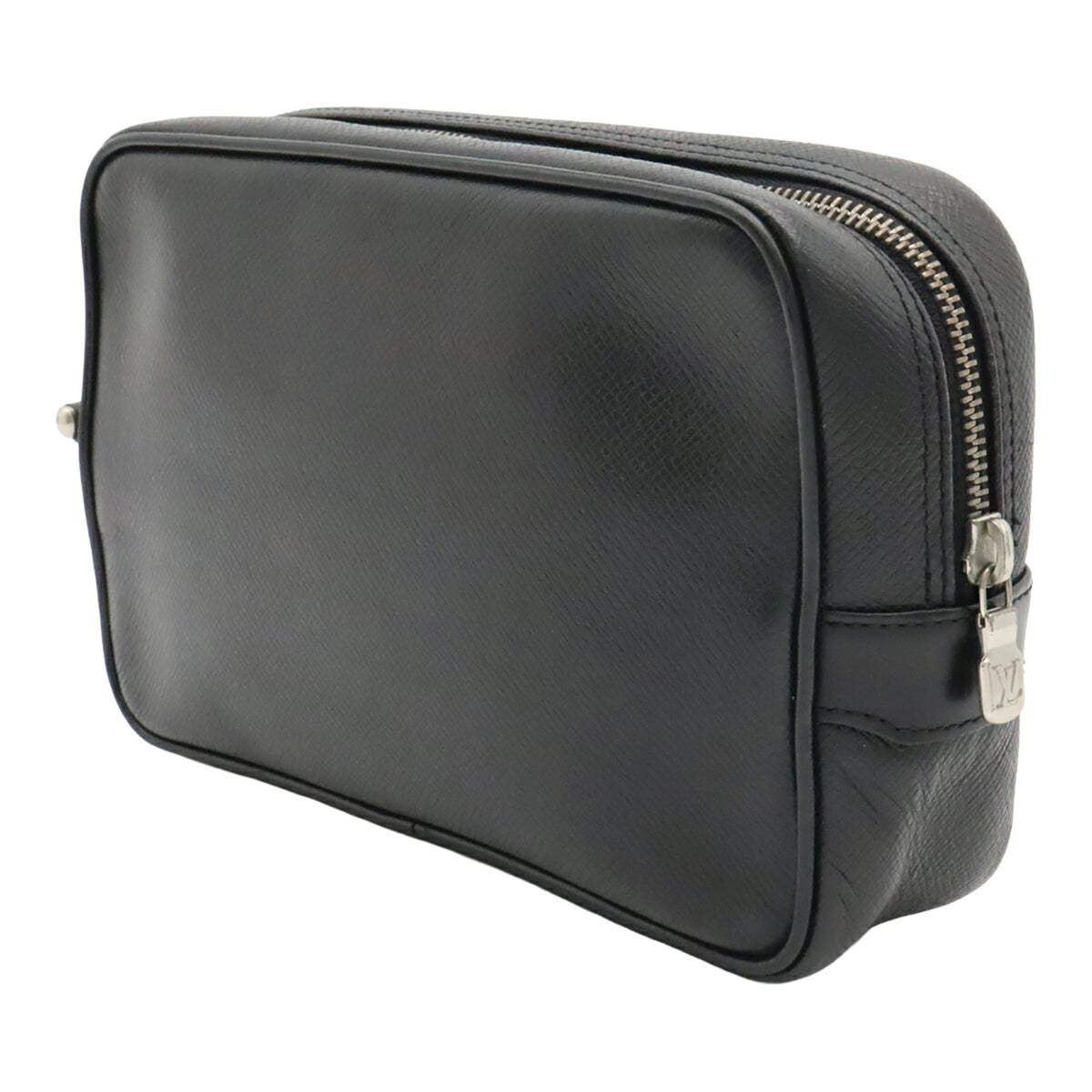 Louis Vuitton Black Leather Clutch Bag Handbag (Pre-Owned)