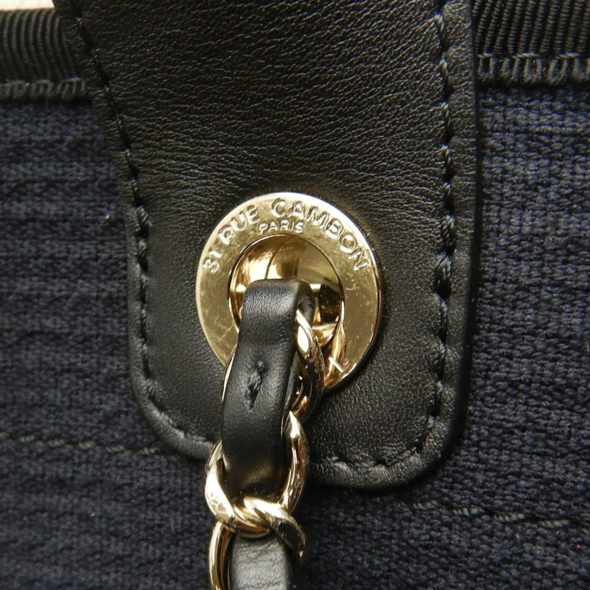 Chanel Black Canvas Leather Tote Bag (Pre-Owned)