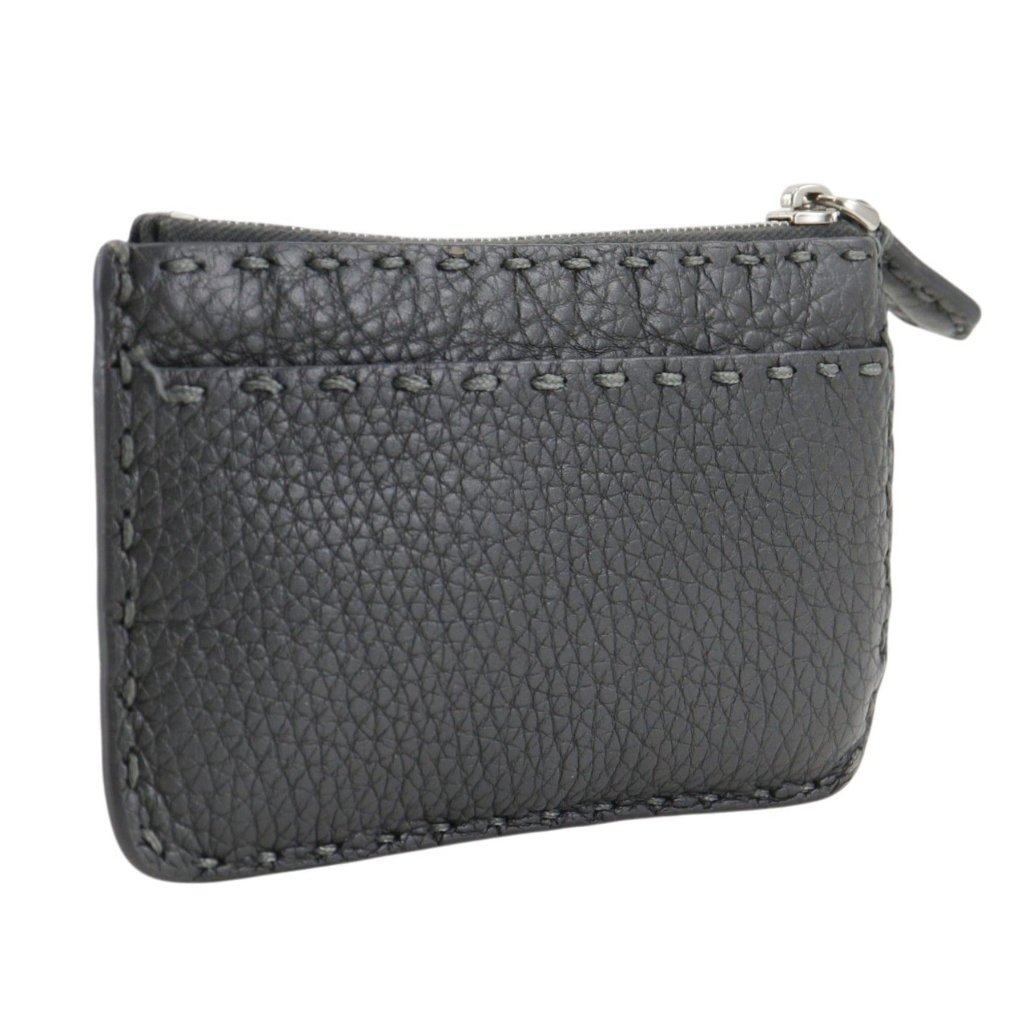 Fendi Selleria Gray Leather Coin Purse/Coin Case (Pre-Owned)